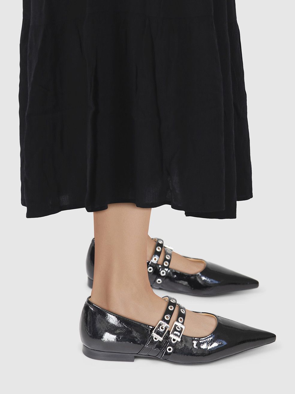 Ganni Black Vegan Patent Leather Pointed Flats Size US 5 / IT 35 - 2 Thumbnail