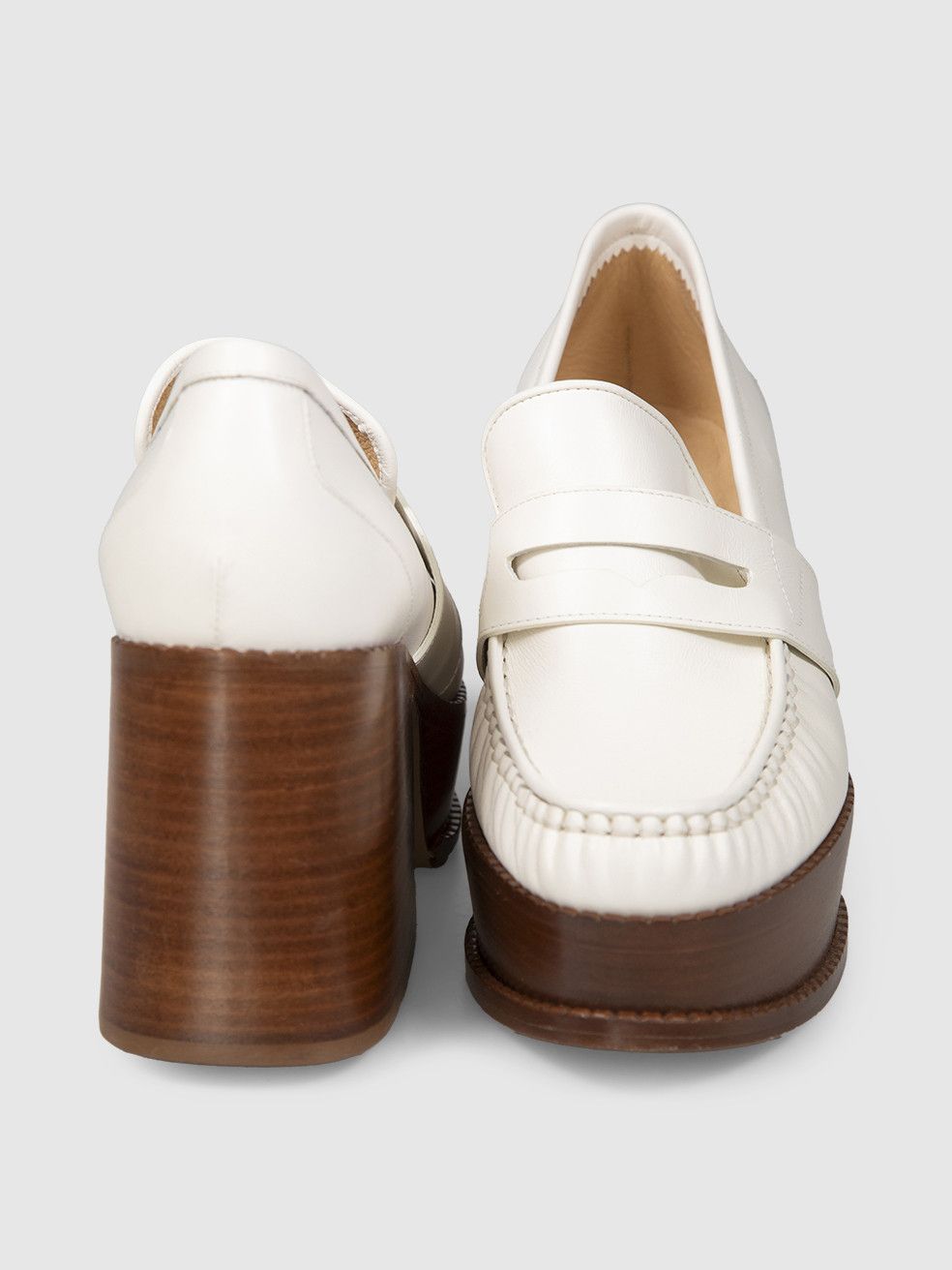 Gabriela Hearst White Leather Platform Loafers Size US 8.5 / IT 38.5 - 3 Thumbnail