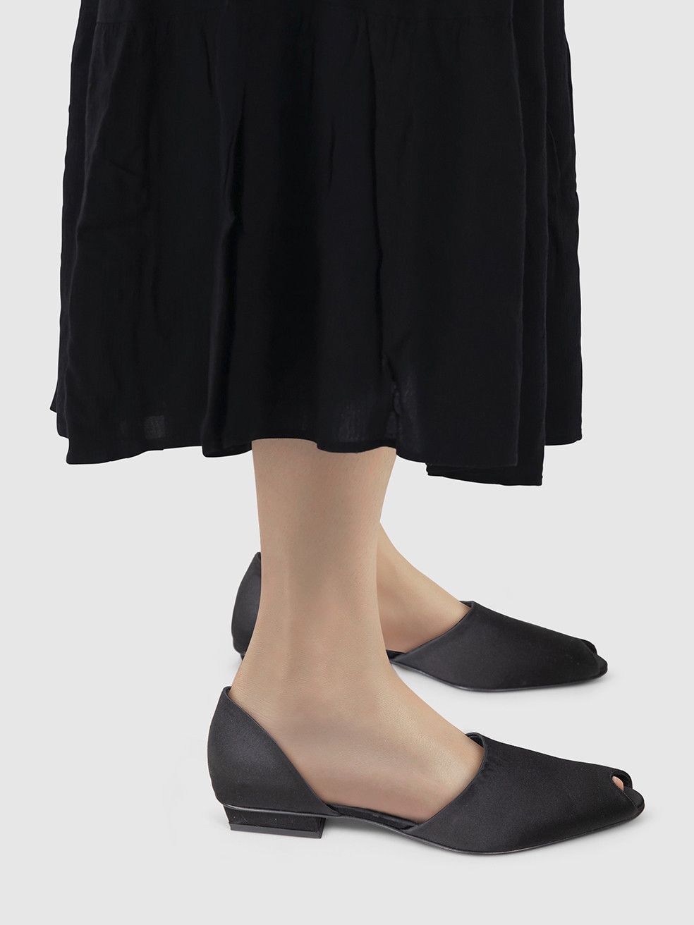 Toteme Black Satin Peep Toe Flats Size US 8 / IT 38 - 2 Thumbnail