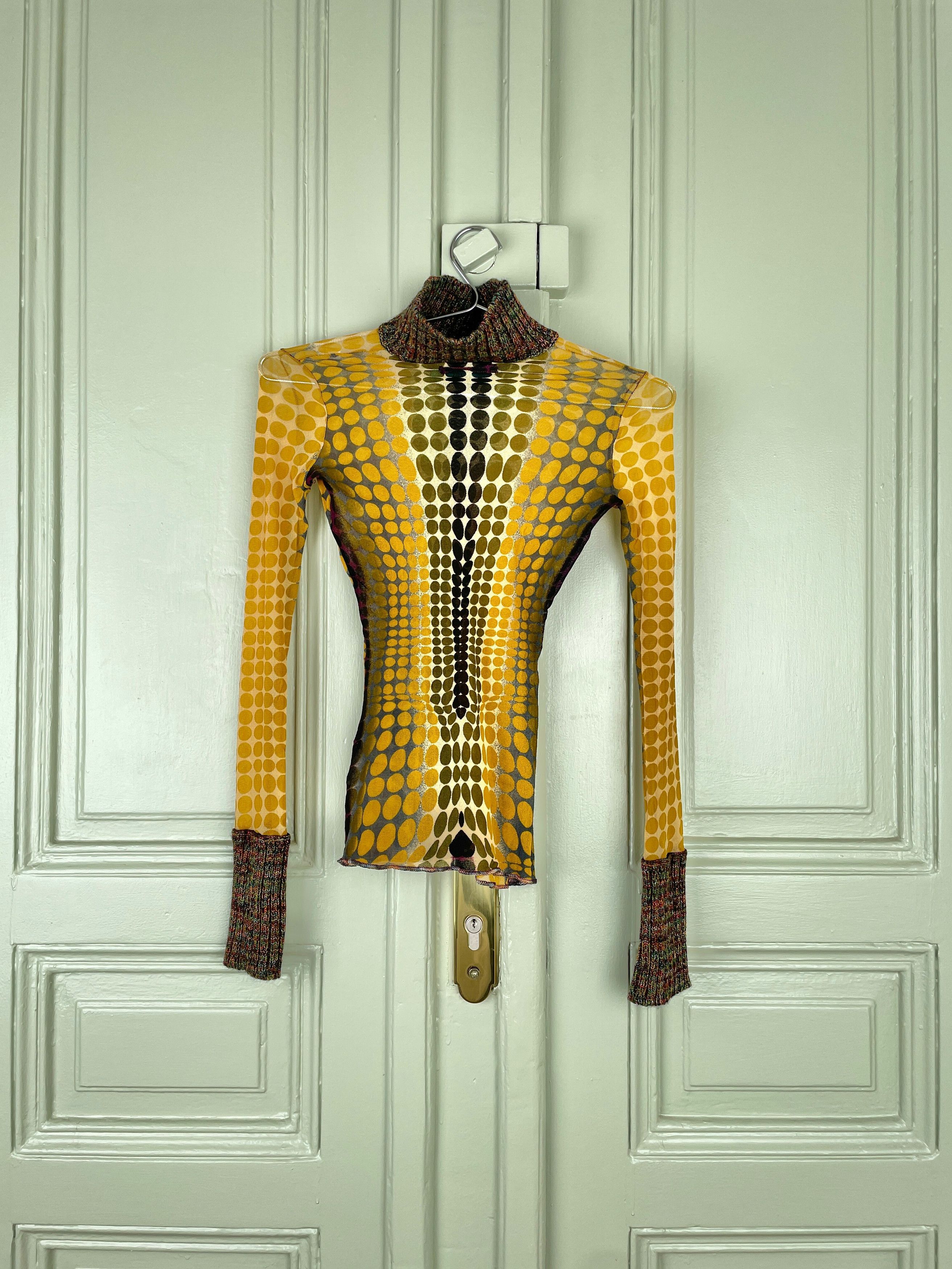 Jean Paul Gaultier AW95 `Cyberdot´ Vasarely-Print Mesh Turtleneck Longsleeve Size L / US 10 / IT 46 - 2 Thumbnail