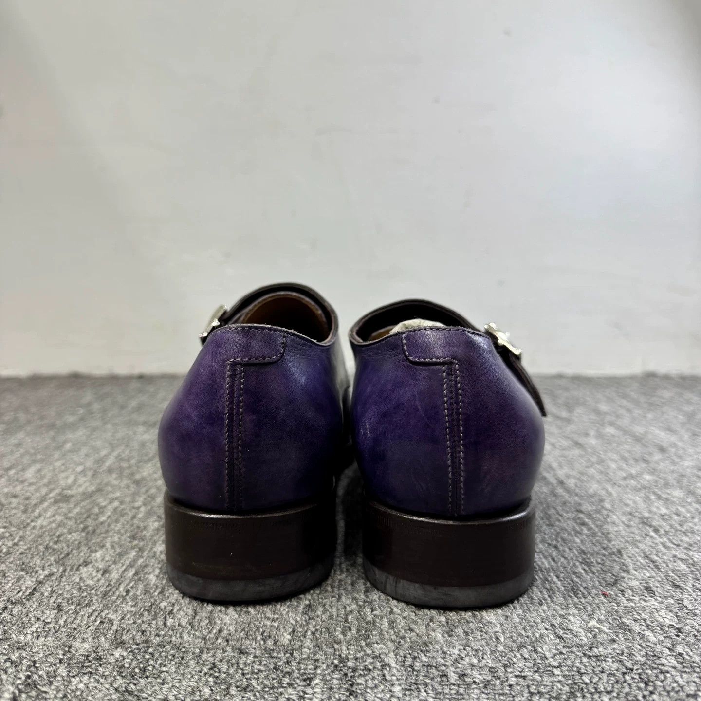 Santoni Santoni Purple Leather Double Monk Strap Shoes US 7 Size US 7 / EU 40 - 4 Thumbnail