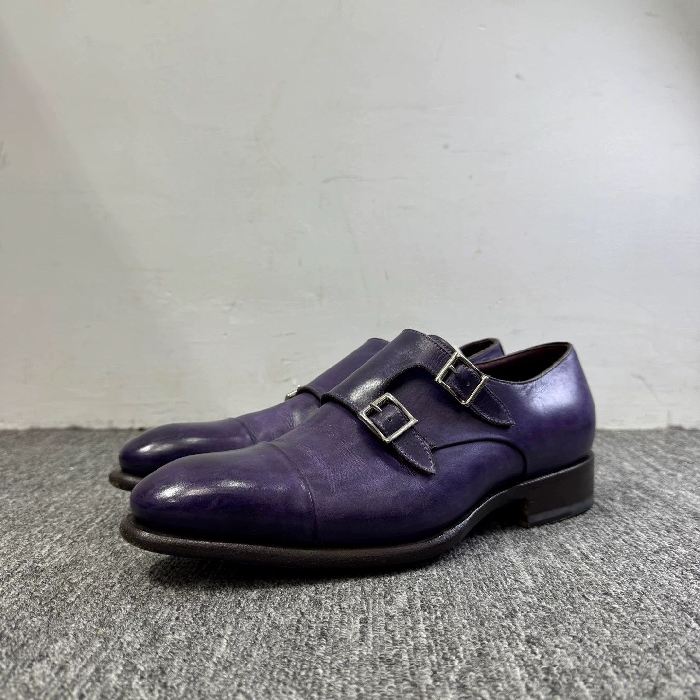 Santoni Santoni Purple Leather Double Monk Strap Shoes US 7 Size US 7 / EU 40 - 2 Thumbnail
