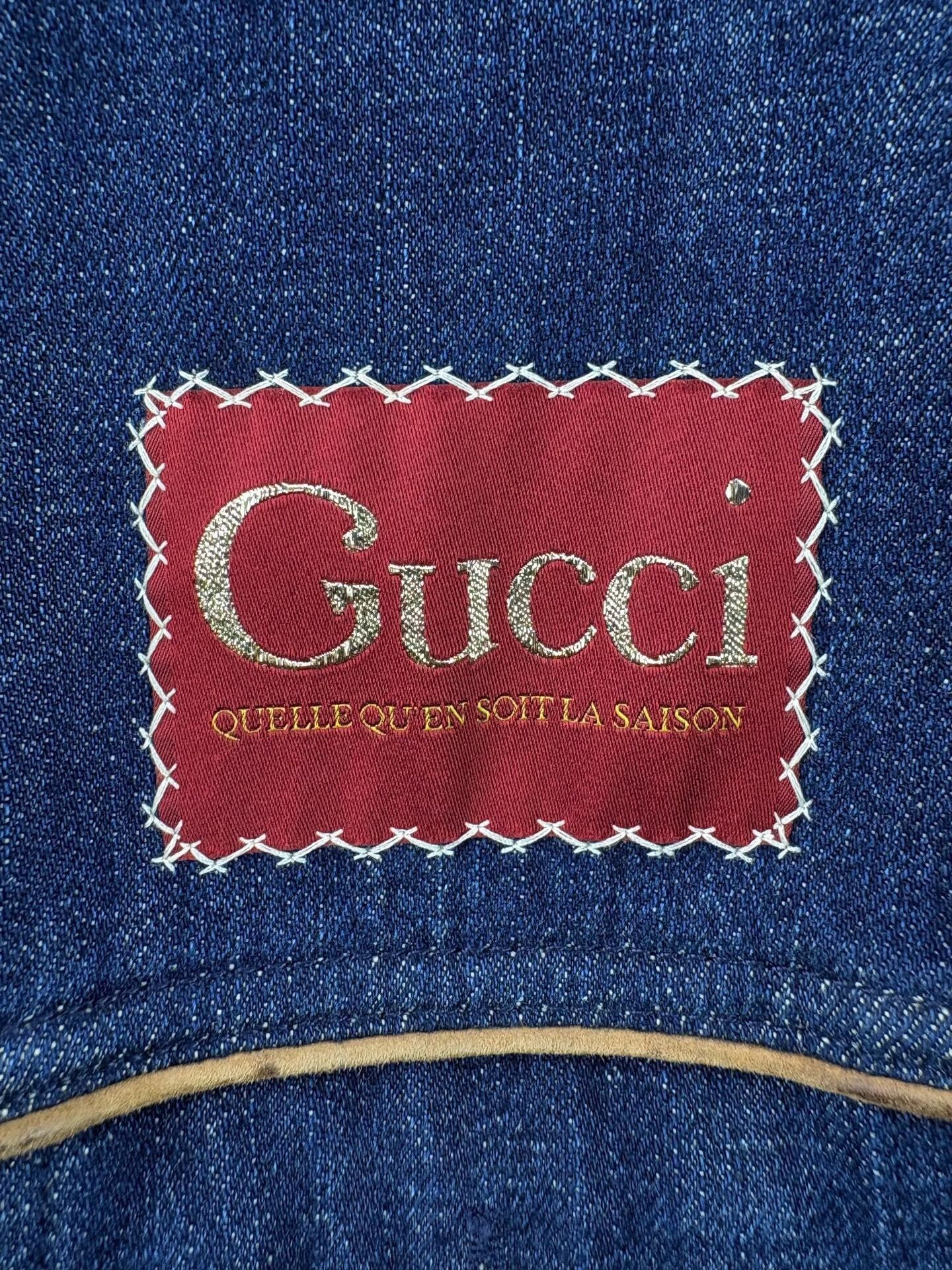 Gucci Gucci GG Monogram Leather Trim Denim Jacket 44 Size US S / EU 44-46 / 1 - 4 Thumbnail