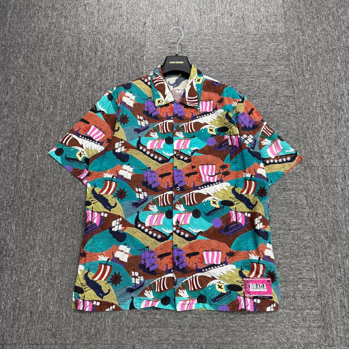 Prada Prada Graphic Ship Print Short Sleeve Shirt XL Size US XL / EU 56 / 4 - 2 Thumbnail