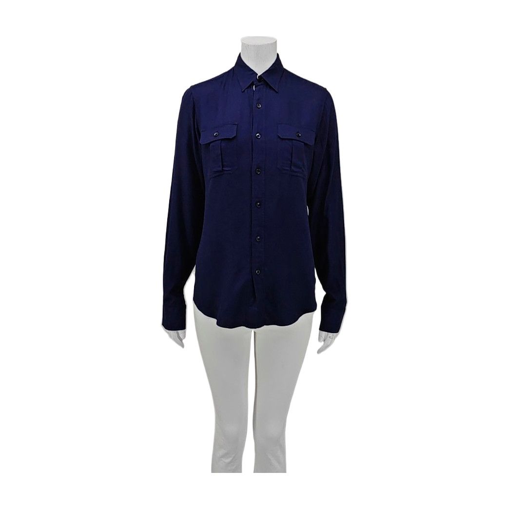 Saint Laurent Paris Saint Laurent Blue Viscose Long Sleeve Shirt Size 37 Size S / US 4 / IT 40 - 2 Thumbnail