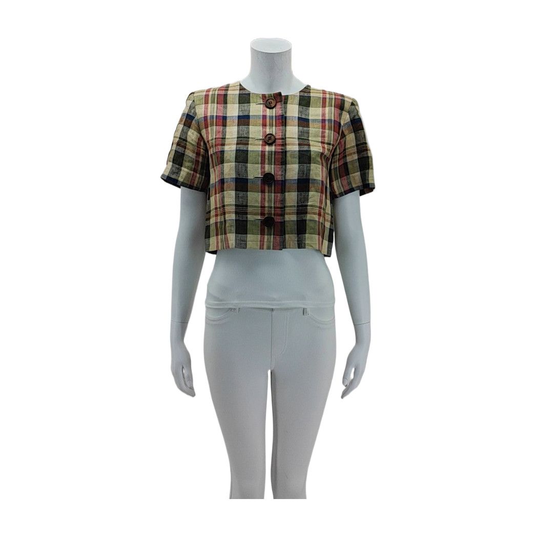 Saint Laurent Paris Saint Laurent Plaid Linen Short Sleeve Jacket M Size M / US 6-8 / IT 42-44 - 2 Thumbnail