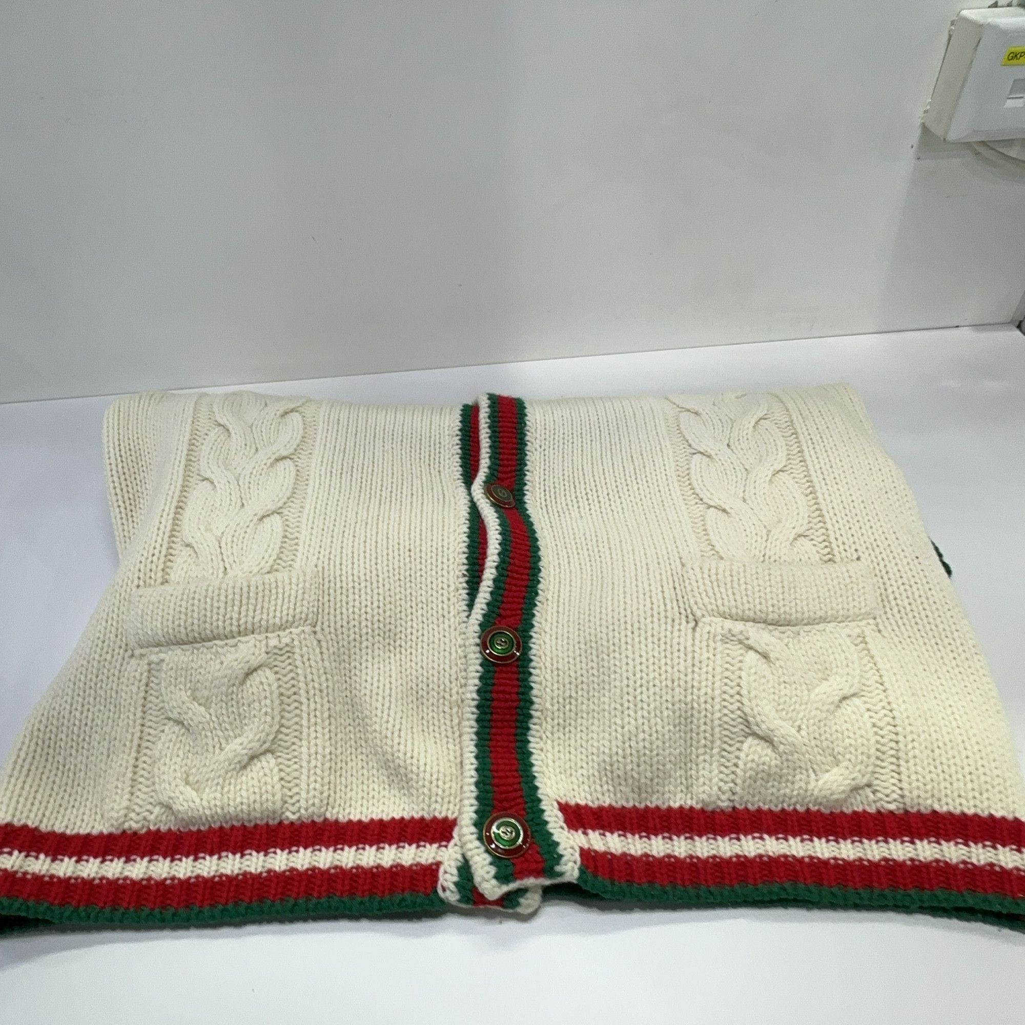 Gucci Gucci Cable Knit Web Stripe Cardigan L Size US L / EU 52-54 / 3 - 12 Thumbnail