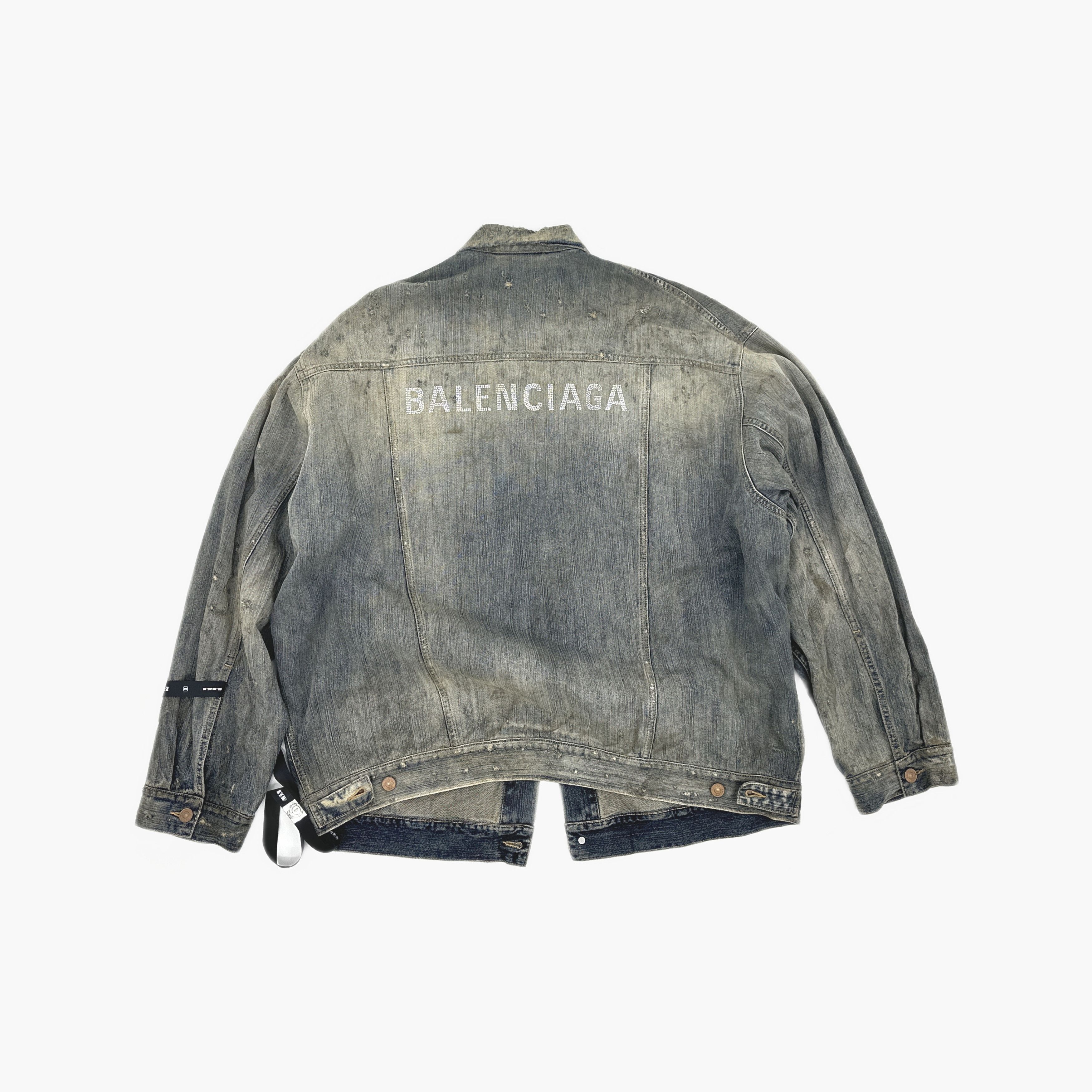 Balenciaga Balenciaga Rhinestone Logo Denim Jacket Size 2 Size M / US 6-8 / IT 42-44 - 2 Thumbnail