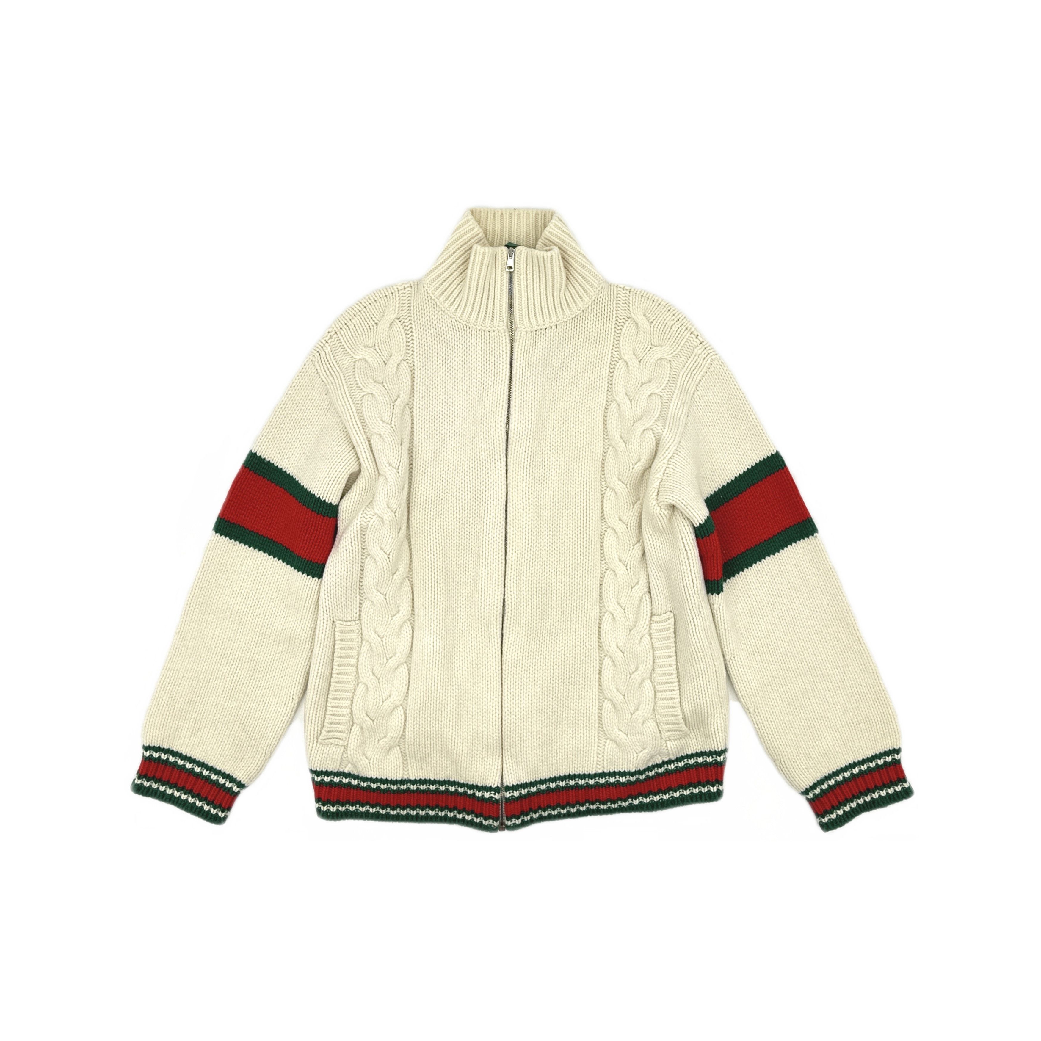 Gucci Gucci Cable Knit Web Stripe Zip Cardigan Size M Size US M / EU 48-50 / 2 - 2 Thumbnail