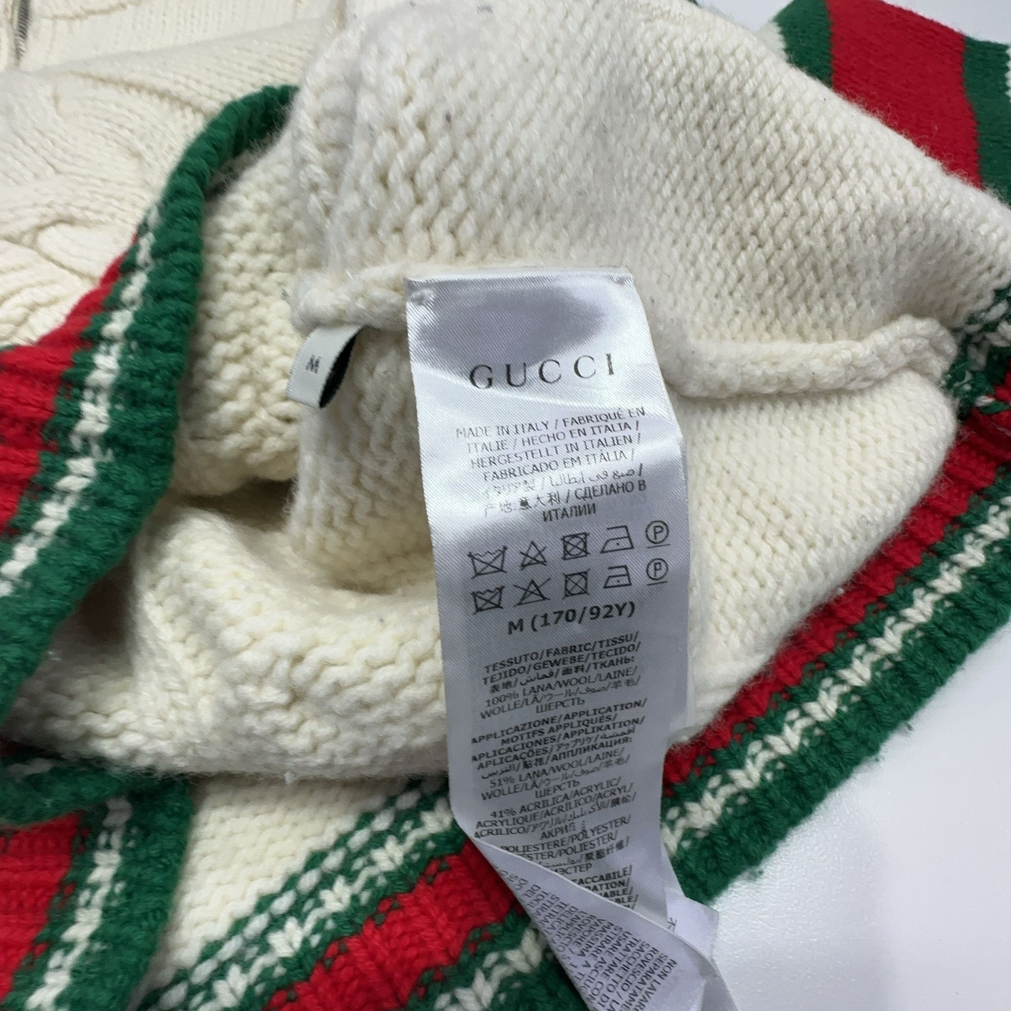 Gucci Gucci Cable Knit Web Stripe Zip Cardigan Size M Size US M / EU 48-50 / 2 - 4 Thumbnail