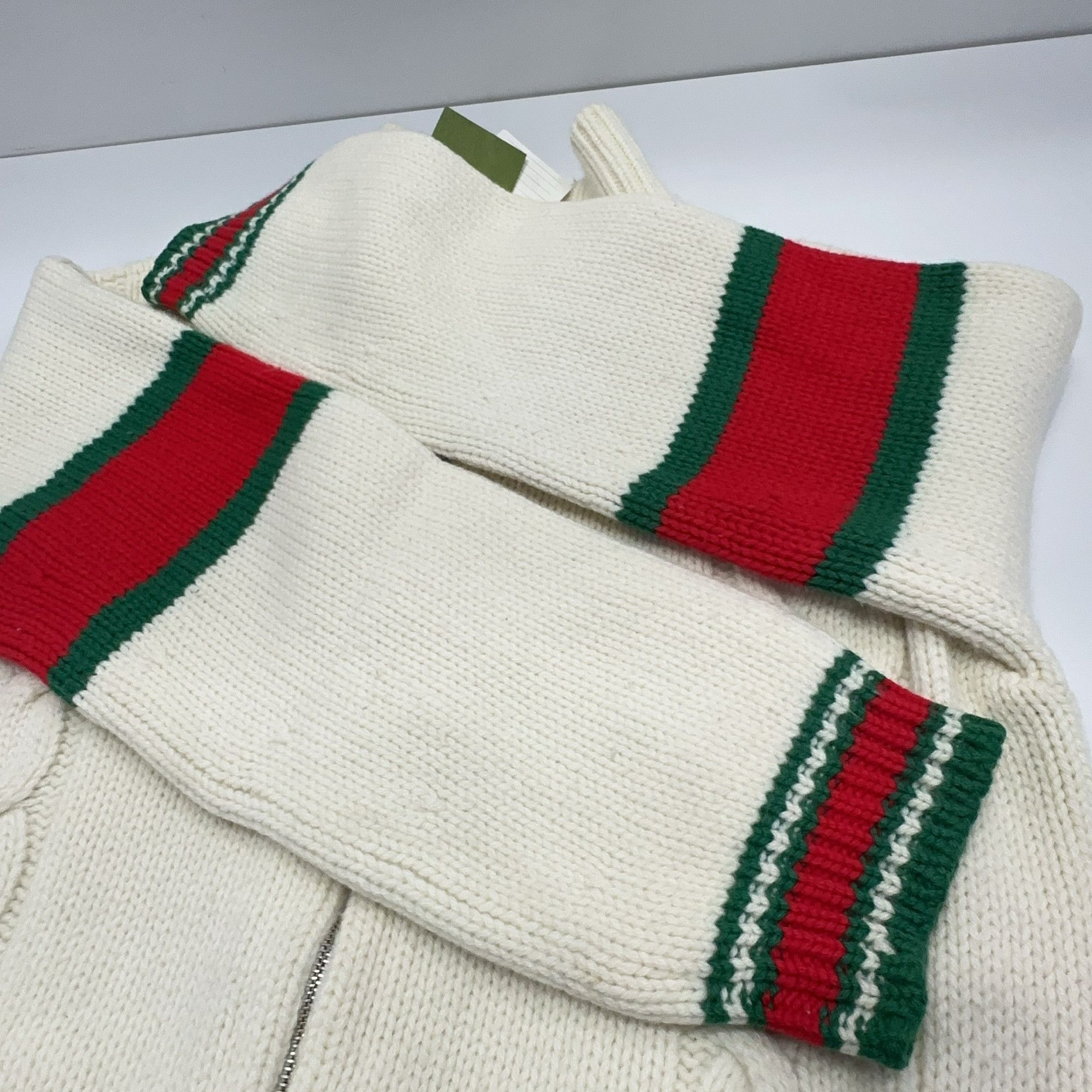 Gucci Gucci Cable Knit Web Stripe Zip Cardigan Size M Size US M / EU 48-50 / 2 - 11 Thumbnail