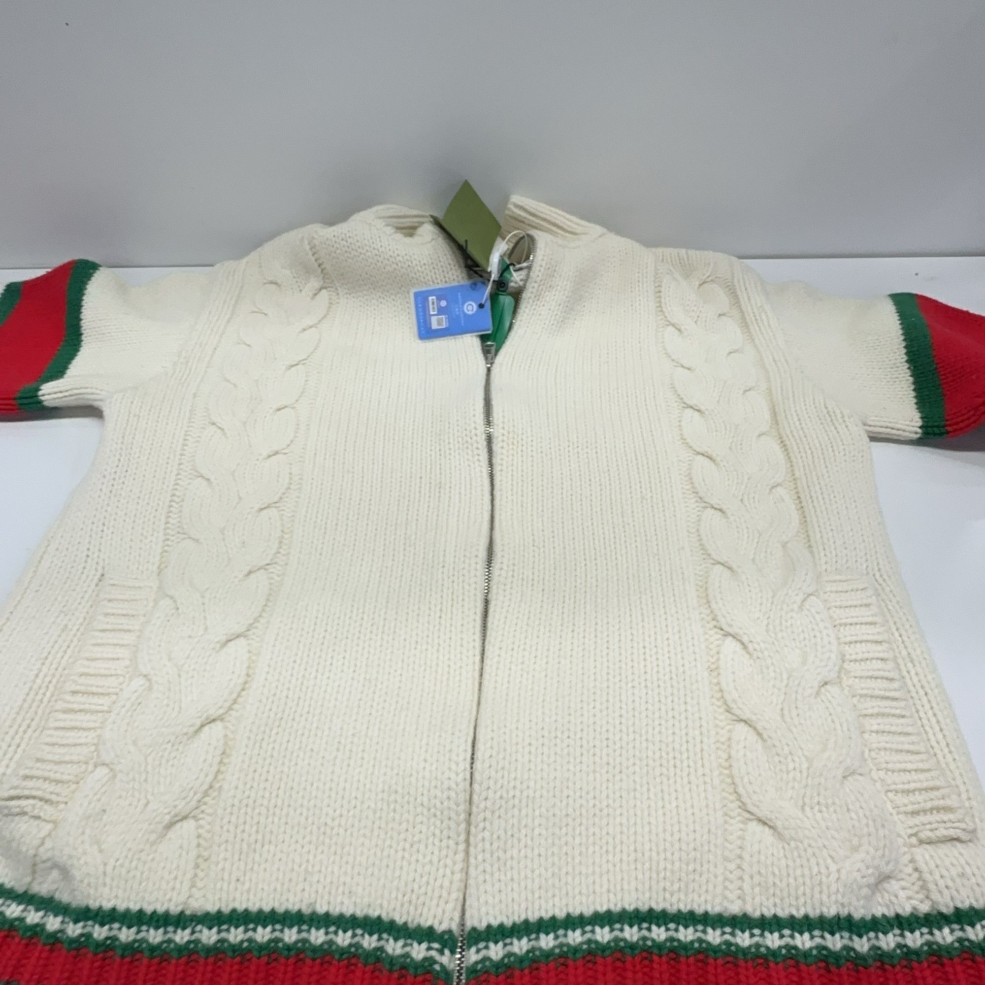 Gucci Gucci Cable Knit Web Stripe Zip Cardigan Size M Size US M / EU 48-50 / 2 - 9 Thumbnail