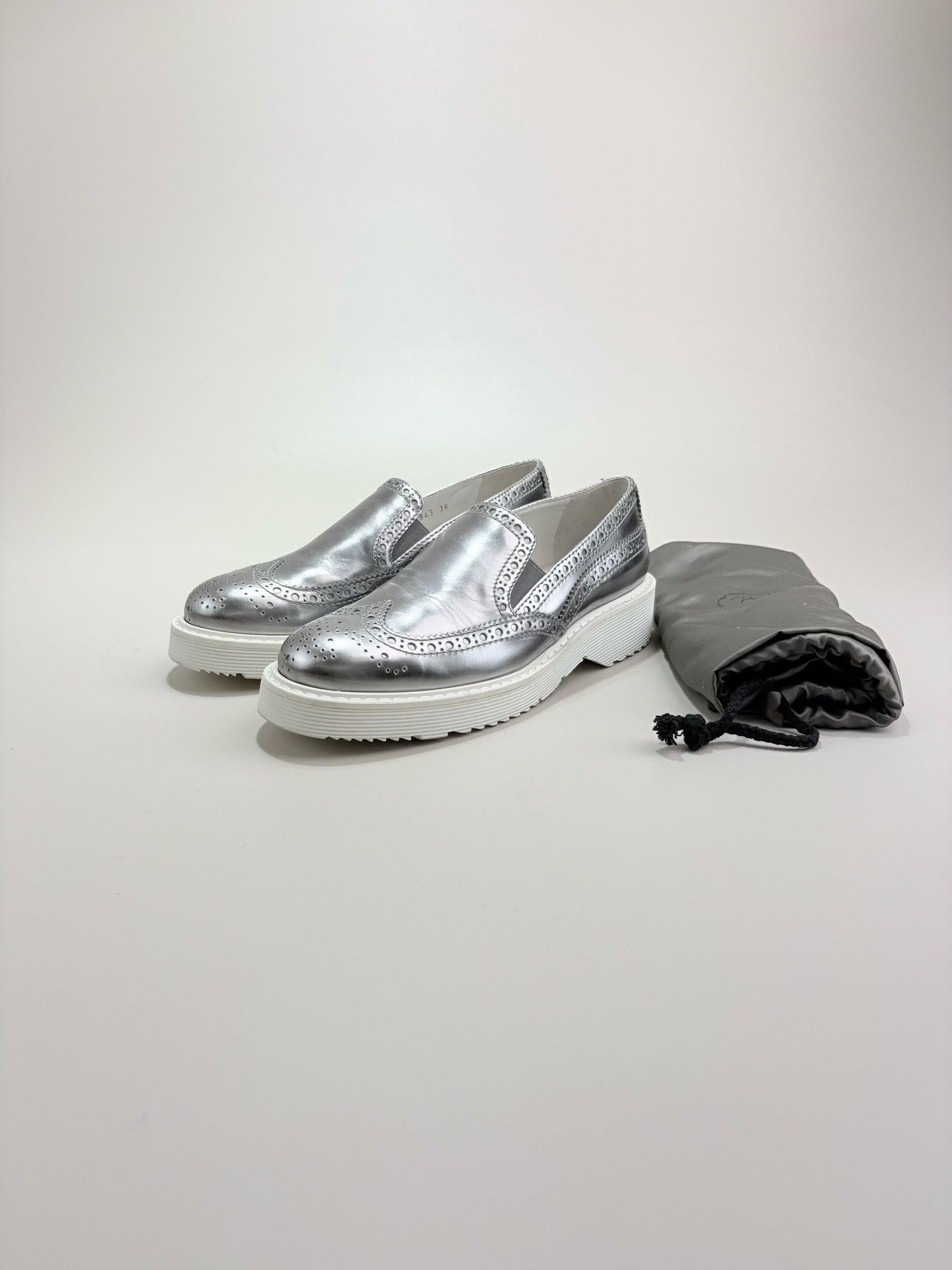 Prada Prada Silver Brogue Slip On Shoes Size 36 Size US 6 / IT 36 - 2 Thumbnail