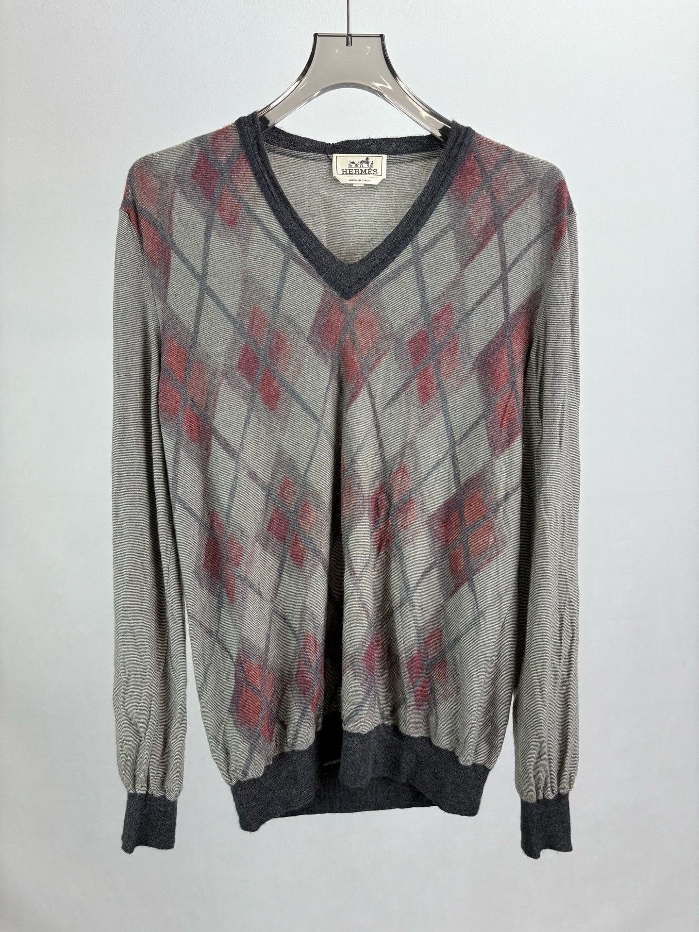 Hermes Hermes Argyle Cashmere V-Neck Sweater XXL Size US XXL / EU 58 / 5 - 2 Thumbnail