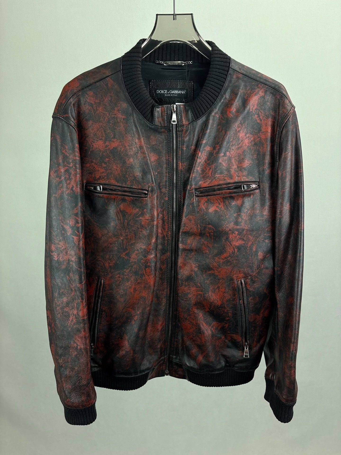 Dolce & Gabbana Dolce & Gabbana Red Marble Calfskin Leather Jacket 56 Size US XL / EU 56 / 4 - 2 Thumbnail