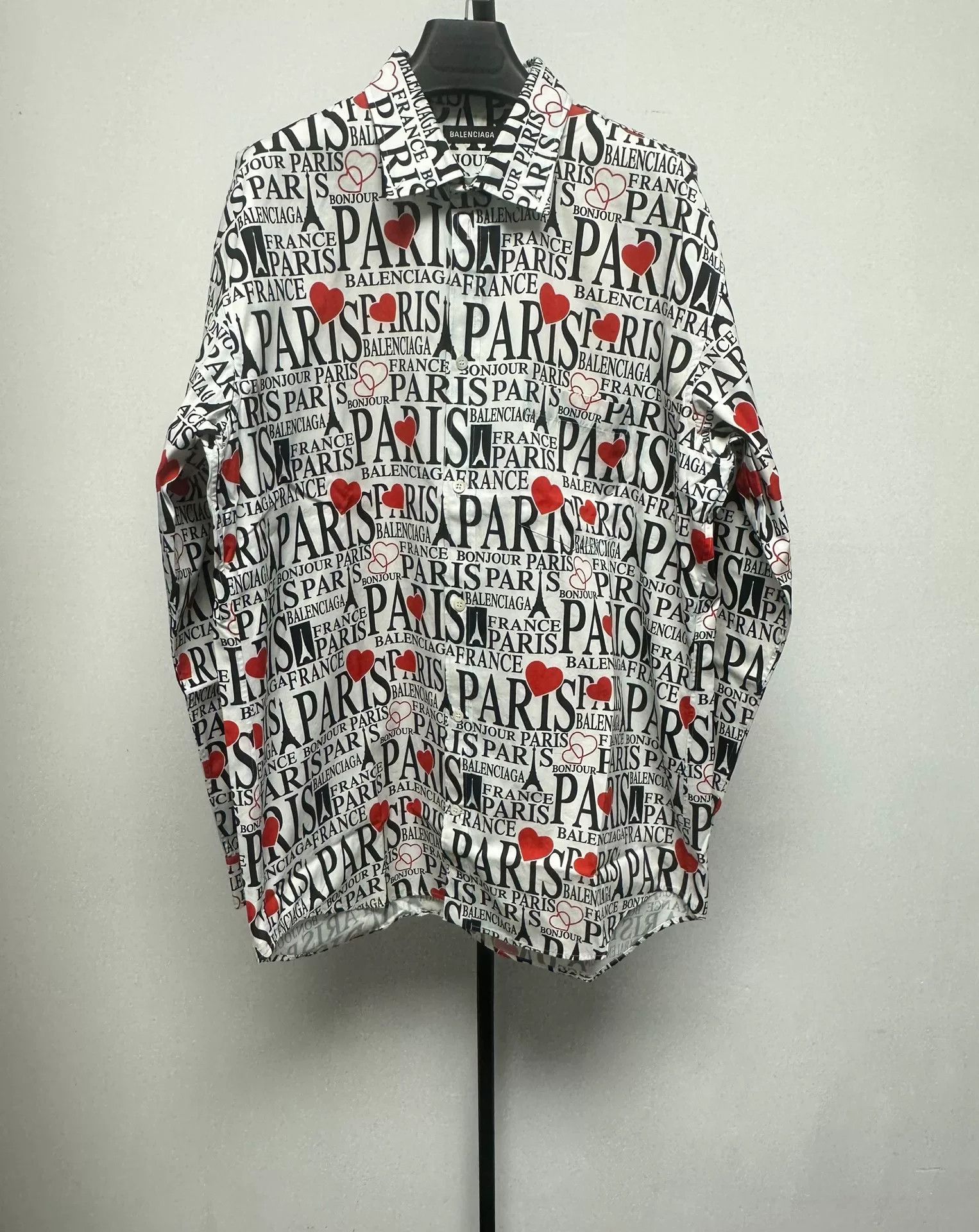 Balenciaga Balenciaga All Over Paris Heart Print Shirt 39 Size US M / EU 48-50 / 2 - 2 Thumbnail