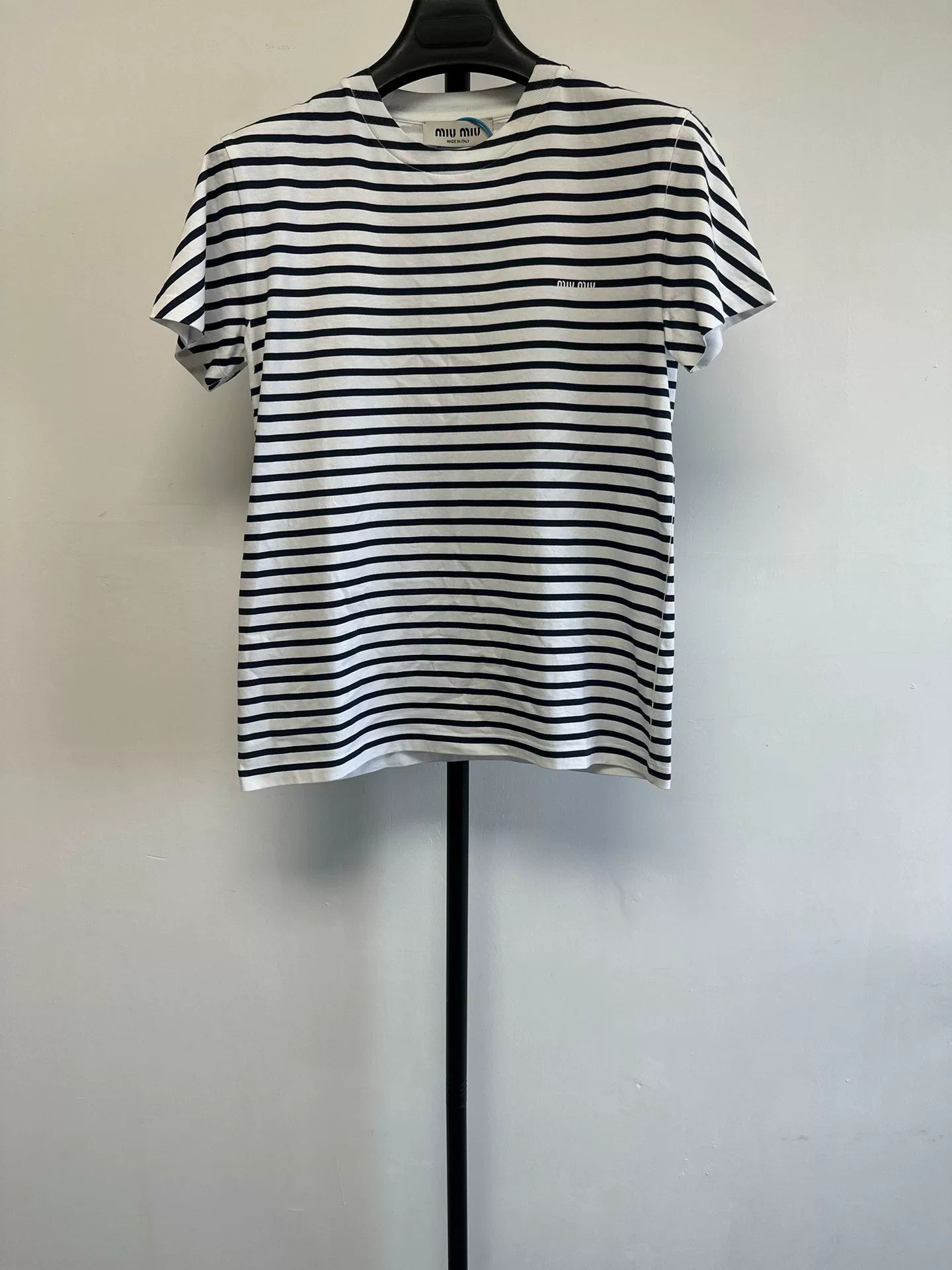 Miu Miu Miu Miu Striped Logo T-Shirt XS Size XS / US 0-2 / IT 36-38 - 2 Thumbnail