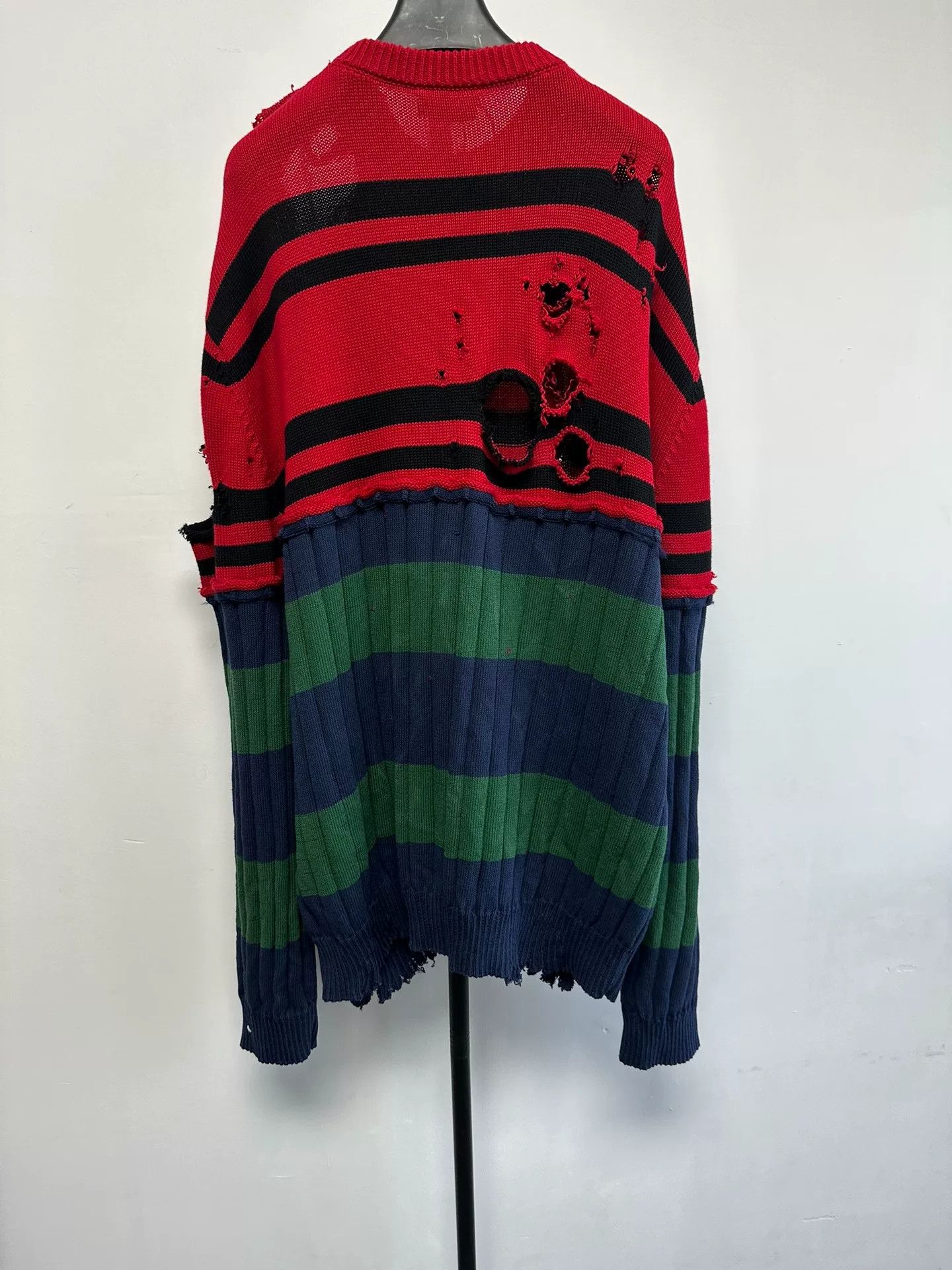 Balenciaga Balenciaga Distressed Striped Sweater S Size US S / EU 44-46 / 1 - 3 Thumbnail