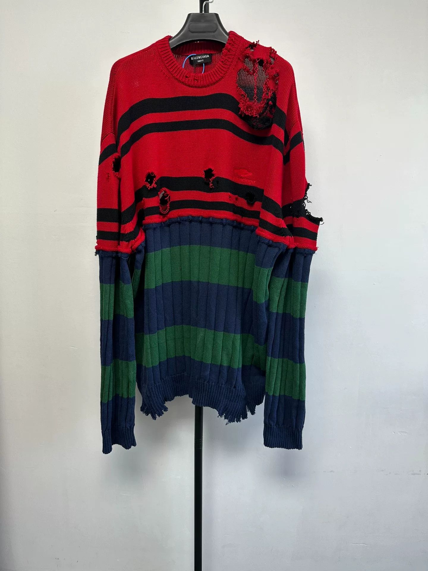Balenciaga Balenciaga Distressed Striped Sweater S Size US S / EU 44-46 / 1 - 2 Thumbnail