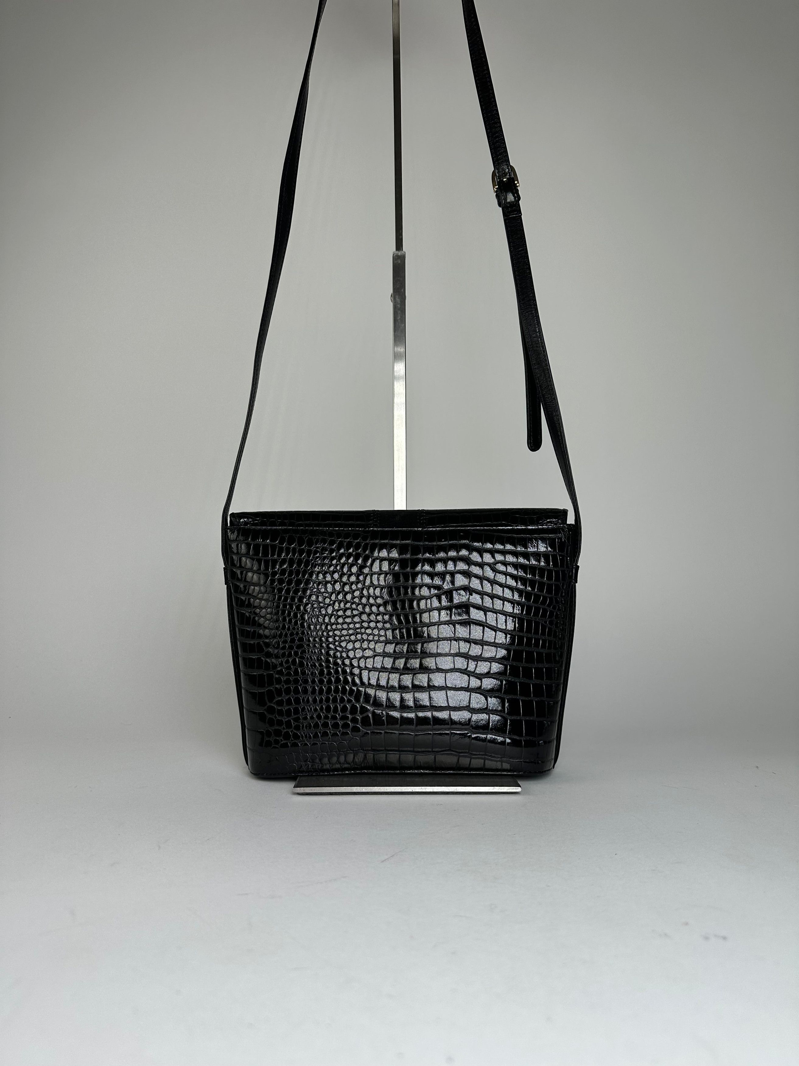 Courreges Vintage Embossed Leather Shoulder Bag Black Size ONE SIZE - 2 Thumbnail