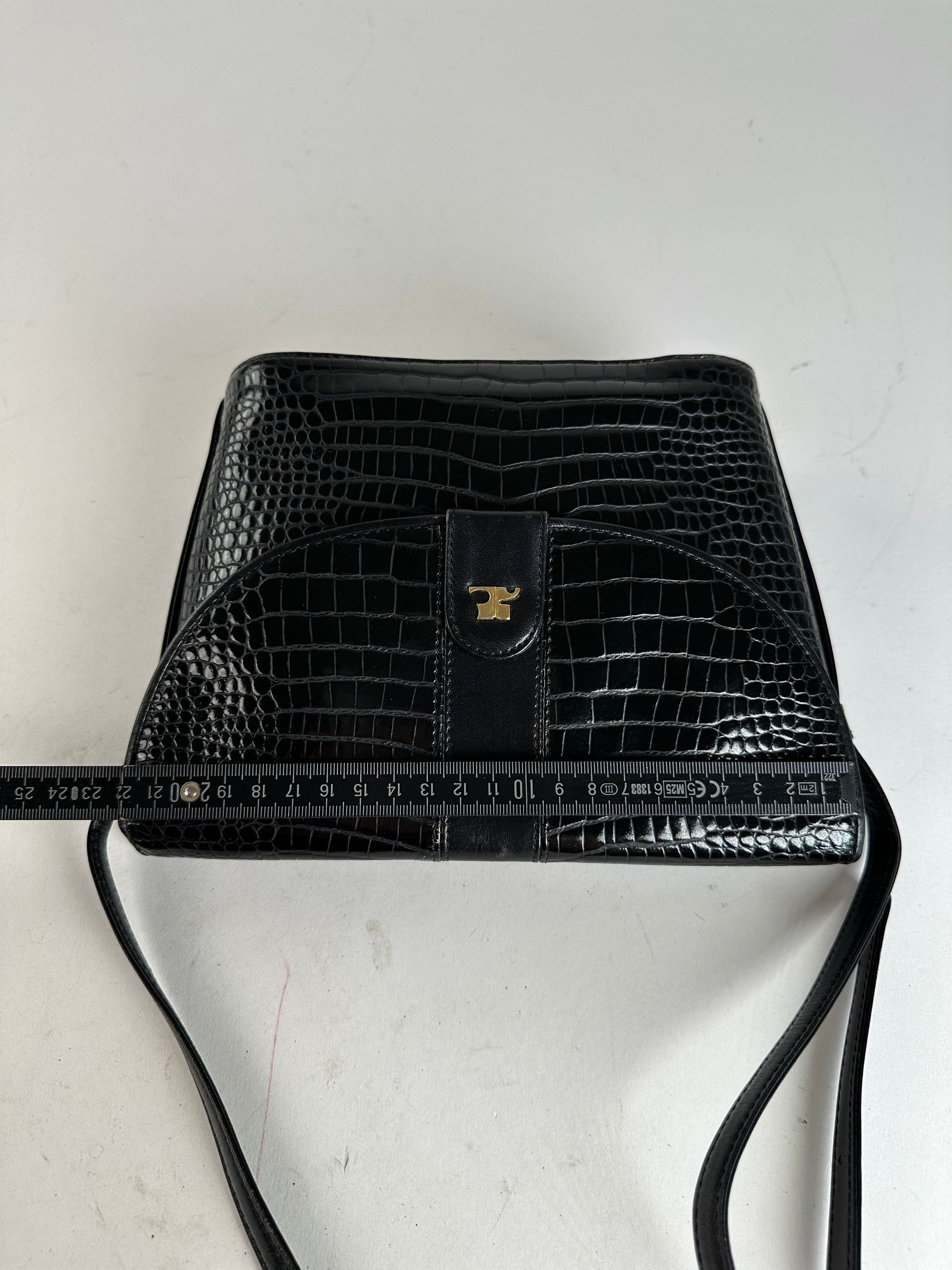 Courreges Vintage Embossed Leather Shoulder Bag Black Size ONE SIZE - 12 Thumbnail