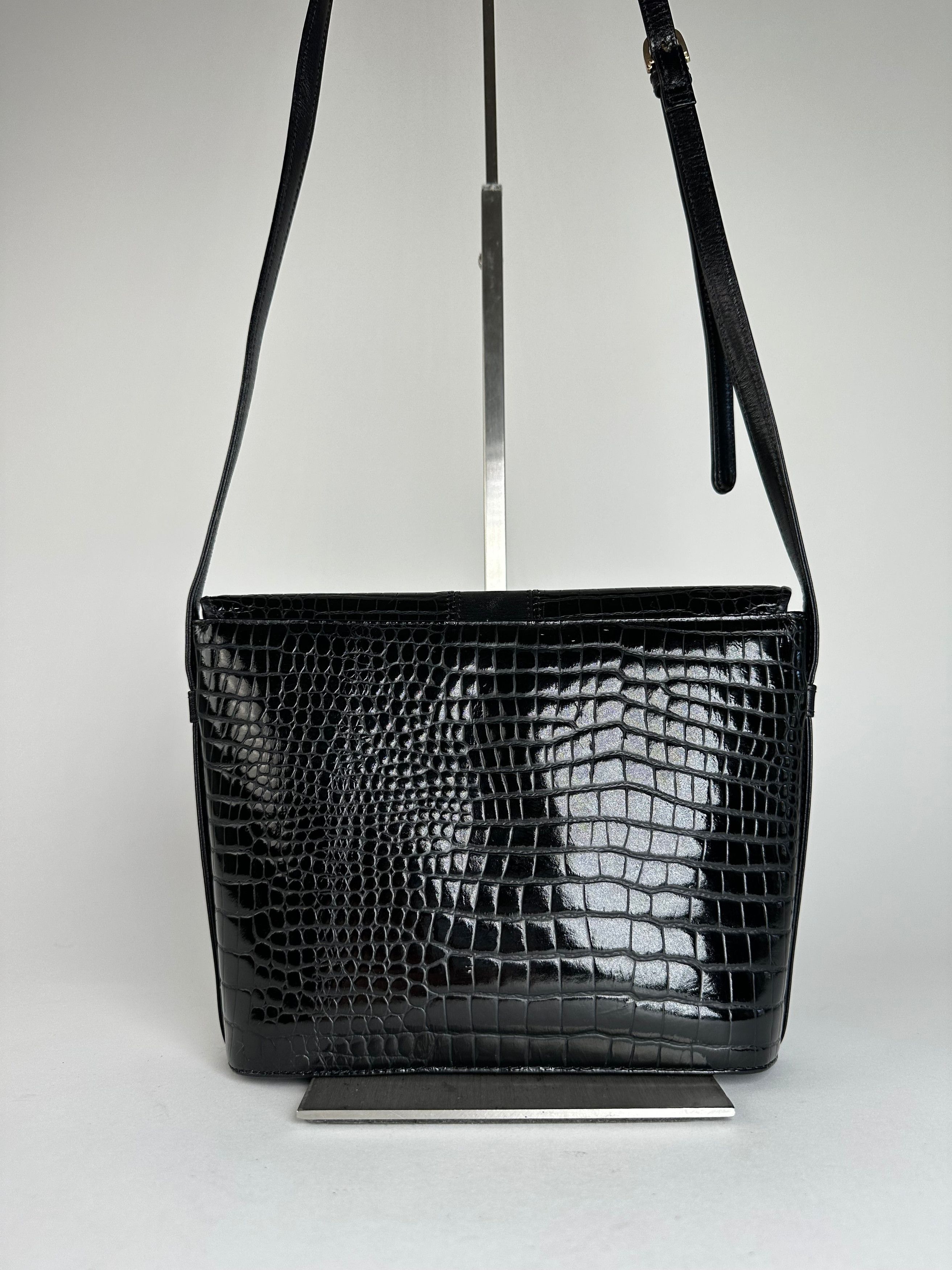 Courreges Vintage Embossed Leather Shoulder Bag Black Size ONE SIZE - 11 Thumbnail