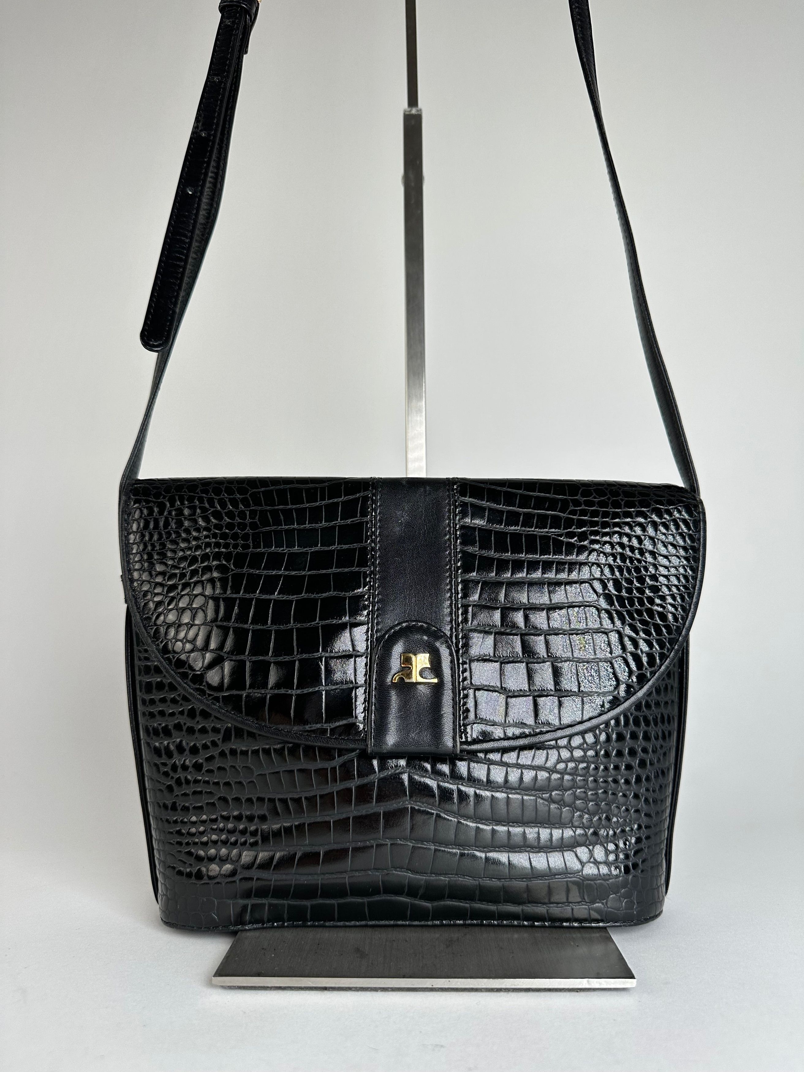 Courreges Vintage Embossed Leather Shoulder Bag Black Size ONE SIZE - 10 Thumbnail