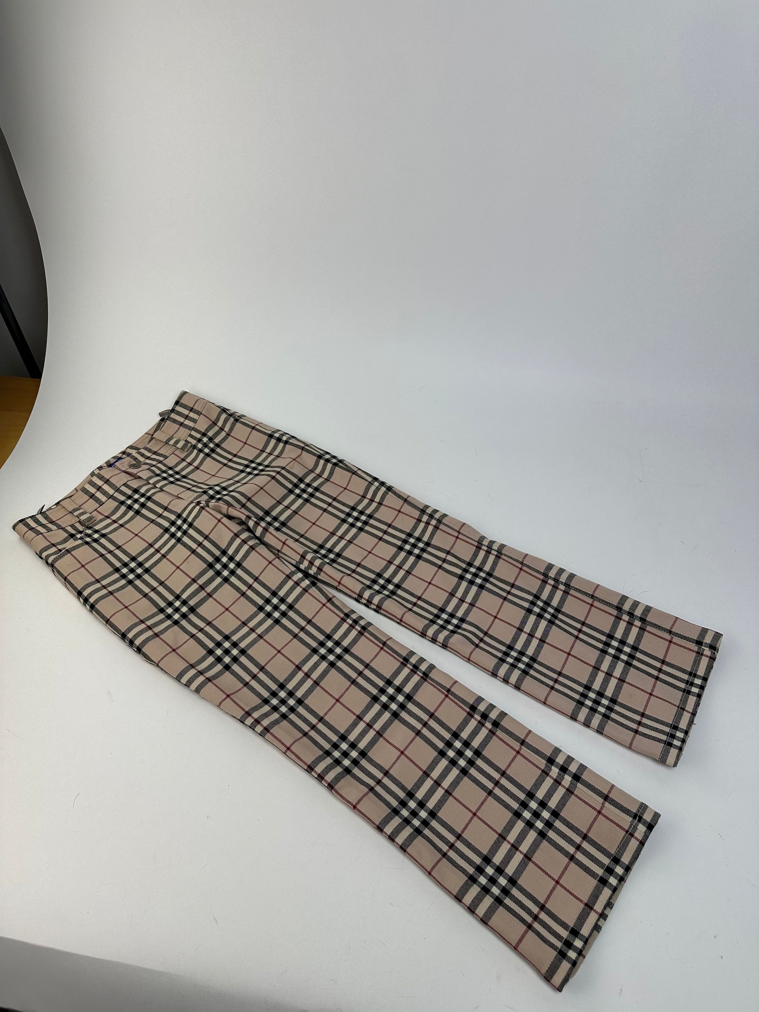 Burberry Vintage Nova Check Wool Flared Trousers Beige XS Size 24" / US 00 / IT 34 - 7 Thumbnail