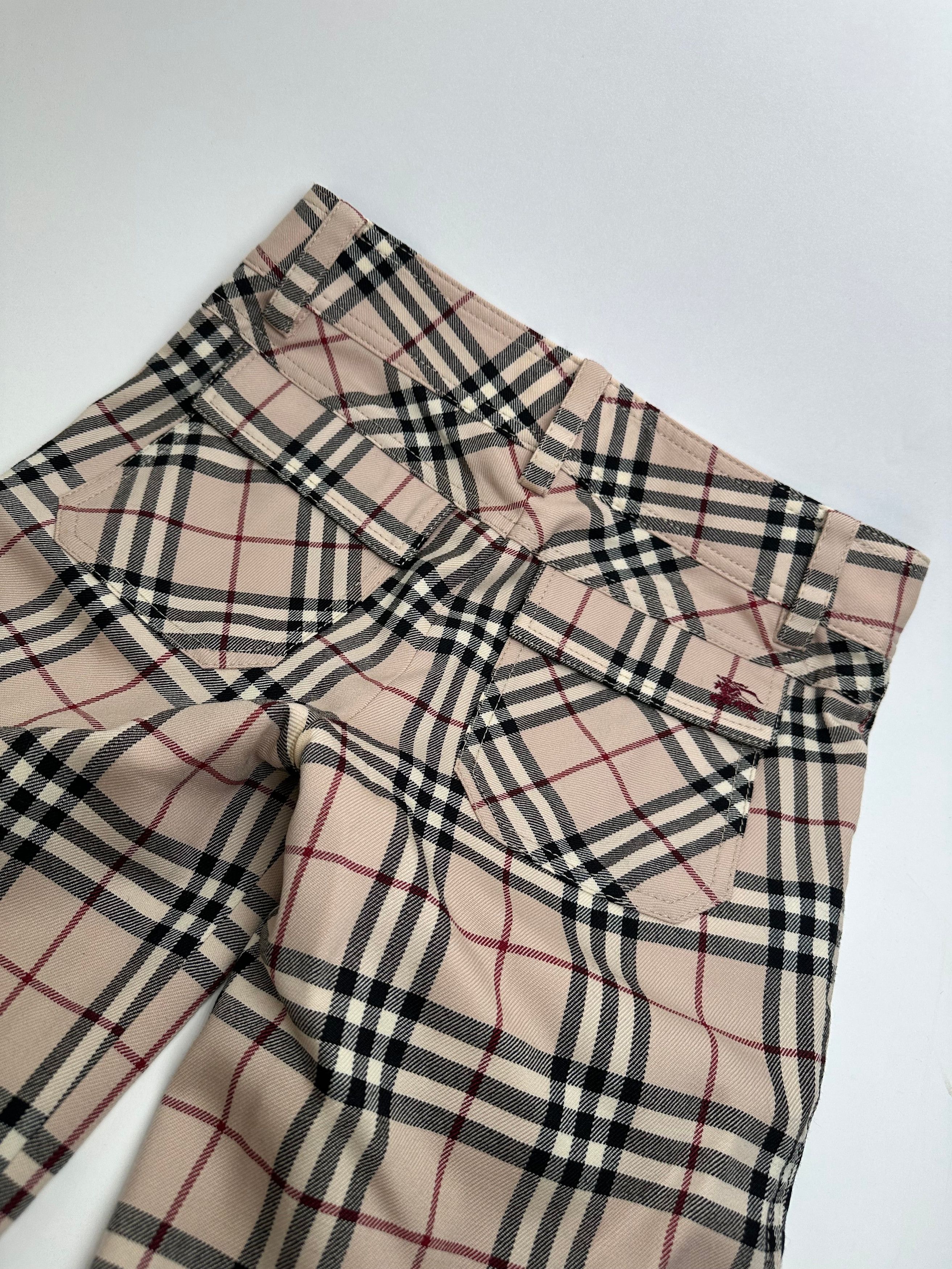 Burberry Vintage Nova Check Wool Flared Trousers Beige XS Size 24" / US 00 / IT 34 - 4 Thumbnail