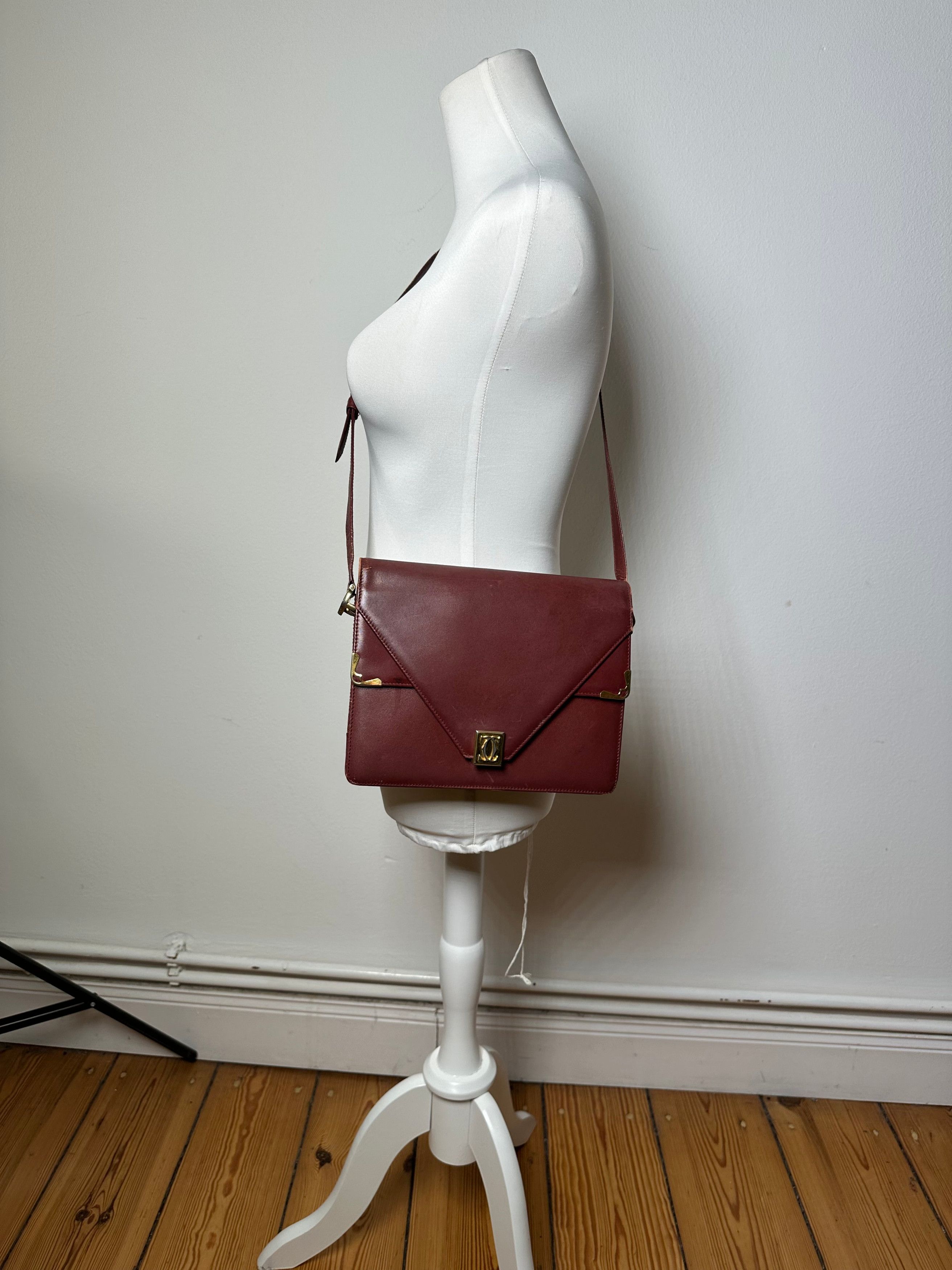 Cartier Vintage Must Envelope Shoulder Bag Leather Burgundy Size ONE SIZE - 3 Thumbnail