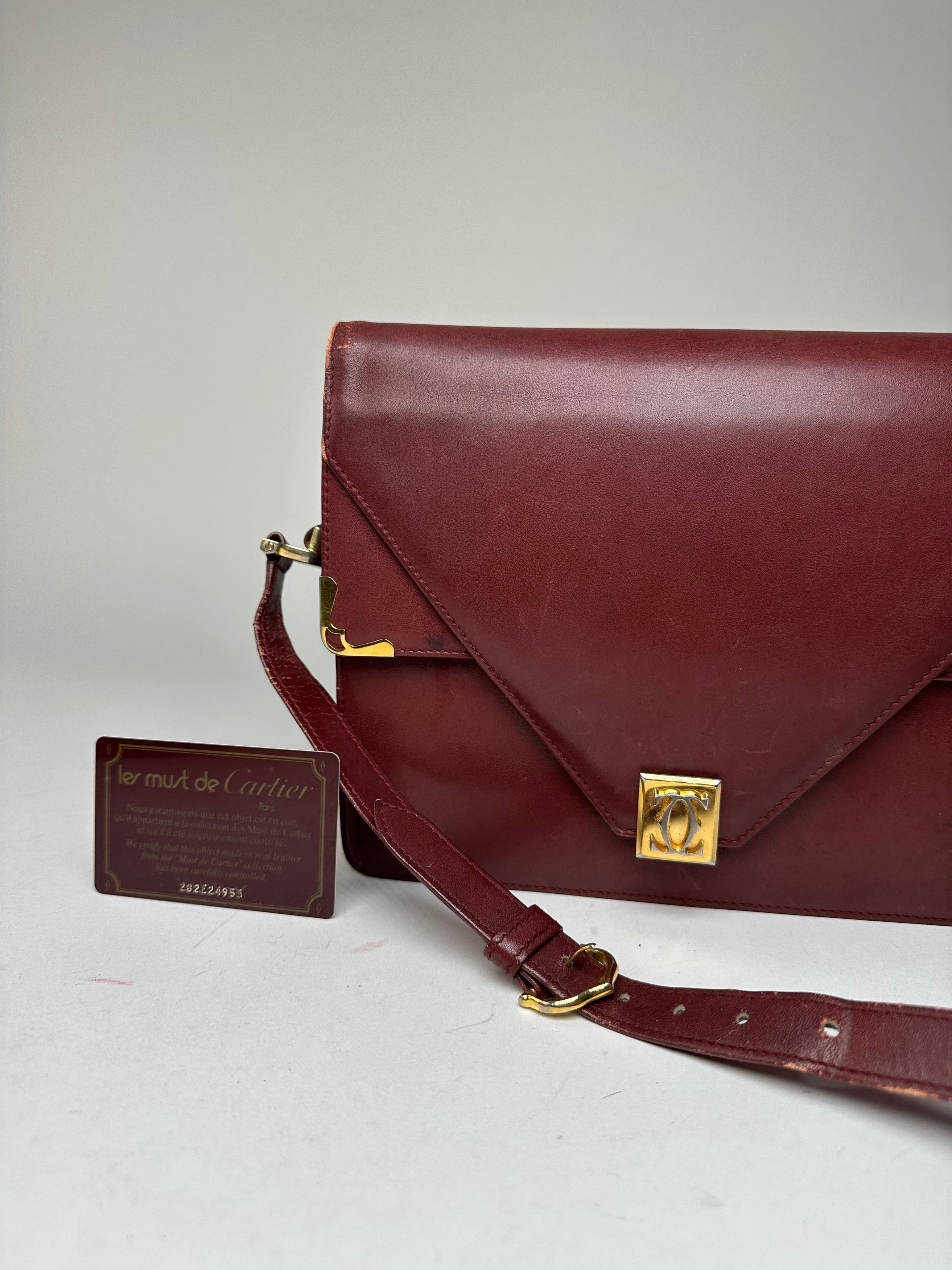 Cartier Vintage Must Envelope Shoulder Bag Leather Burgundy Size ONE SIZE - 5 Thumbnail