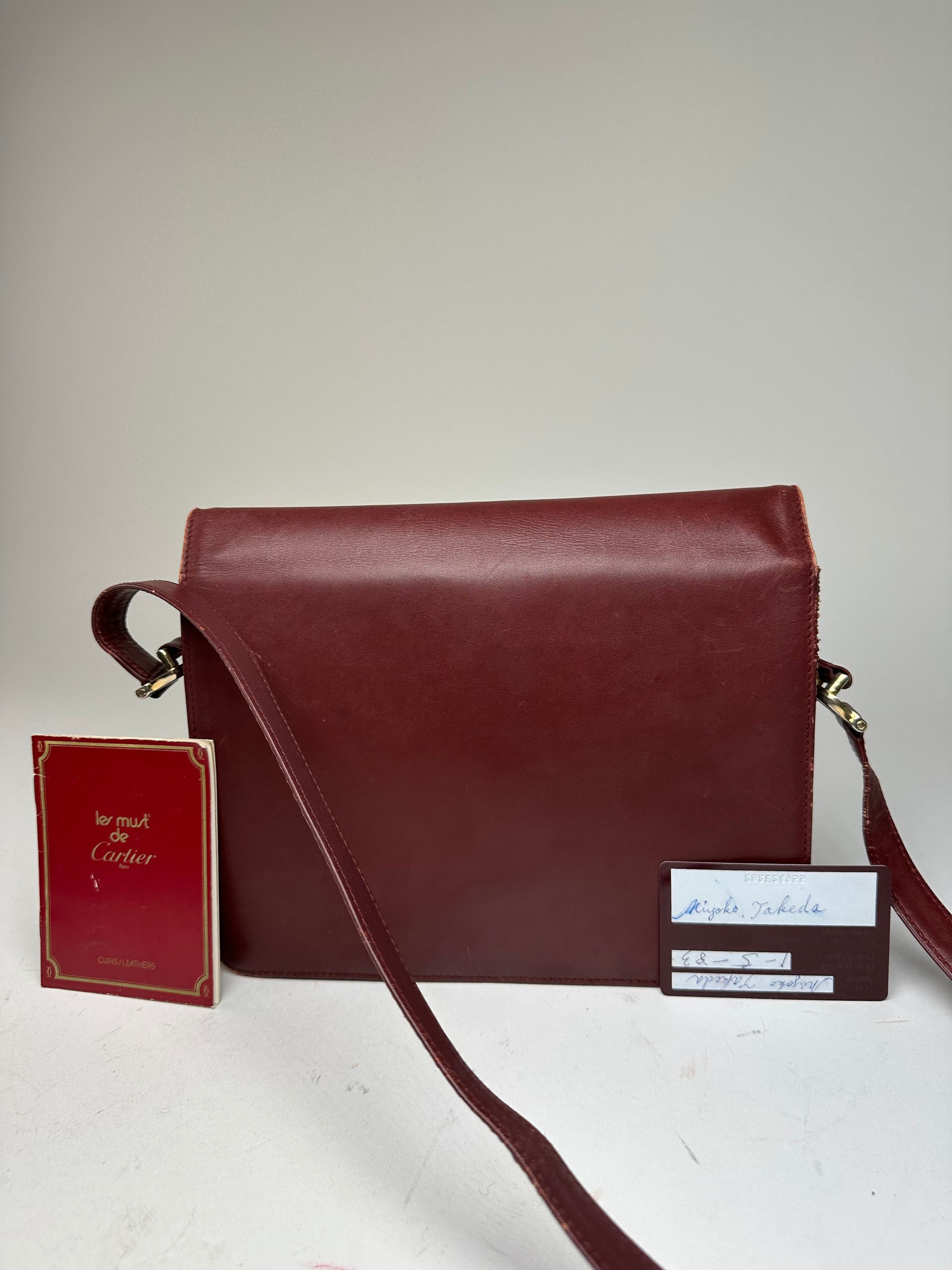 Cartier Vintage Must Envelope Shoulder Bag Leather Burgundy Size ONE SIZE - 6 Thumbnail