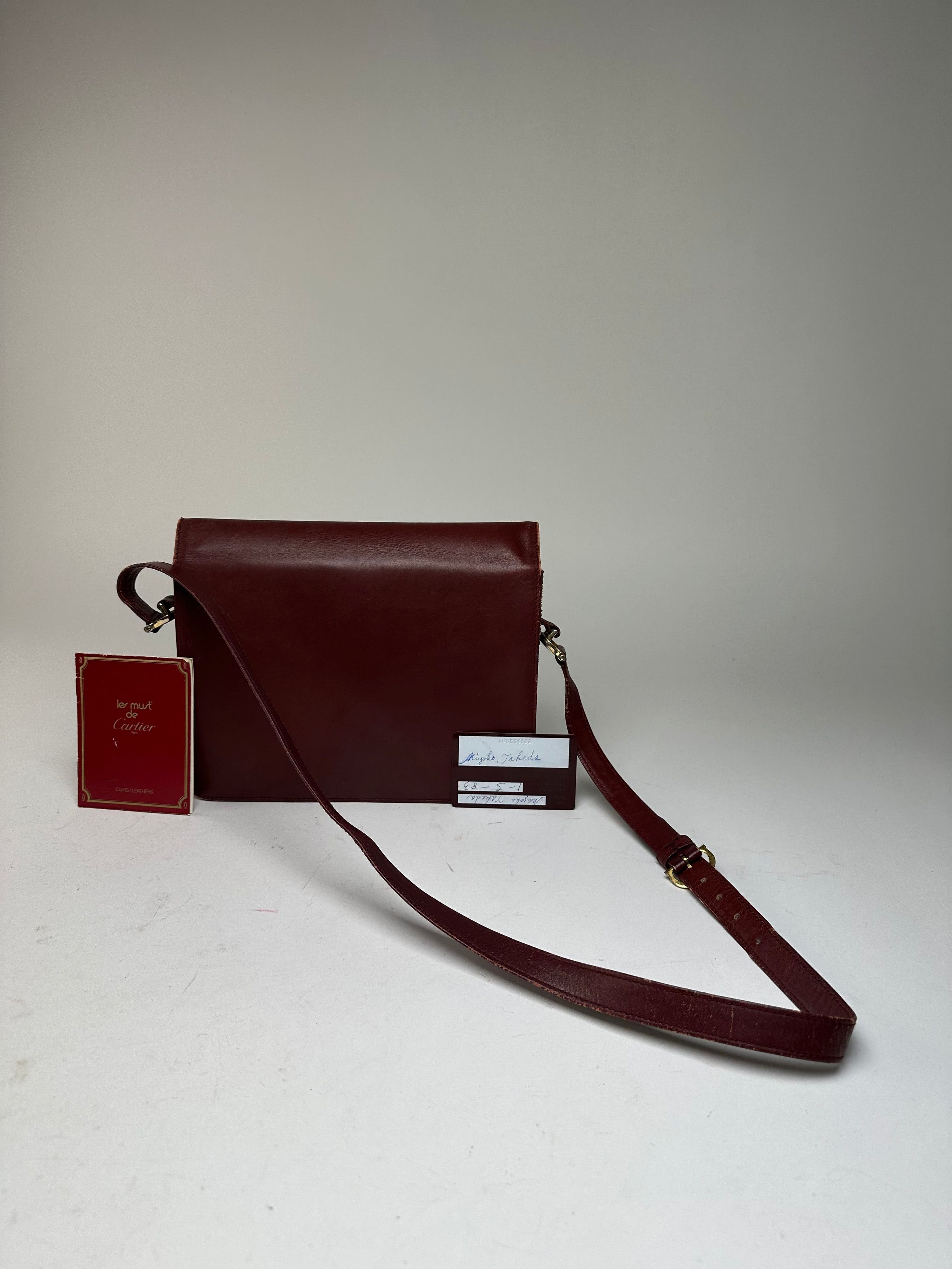 Cartier Vintage Must Envelope Shoulder Bag Leather Burgundy Size ONE SIZE - 2 Thumbnail