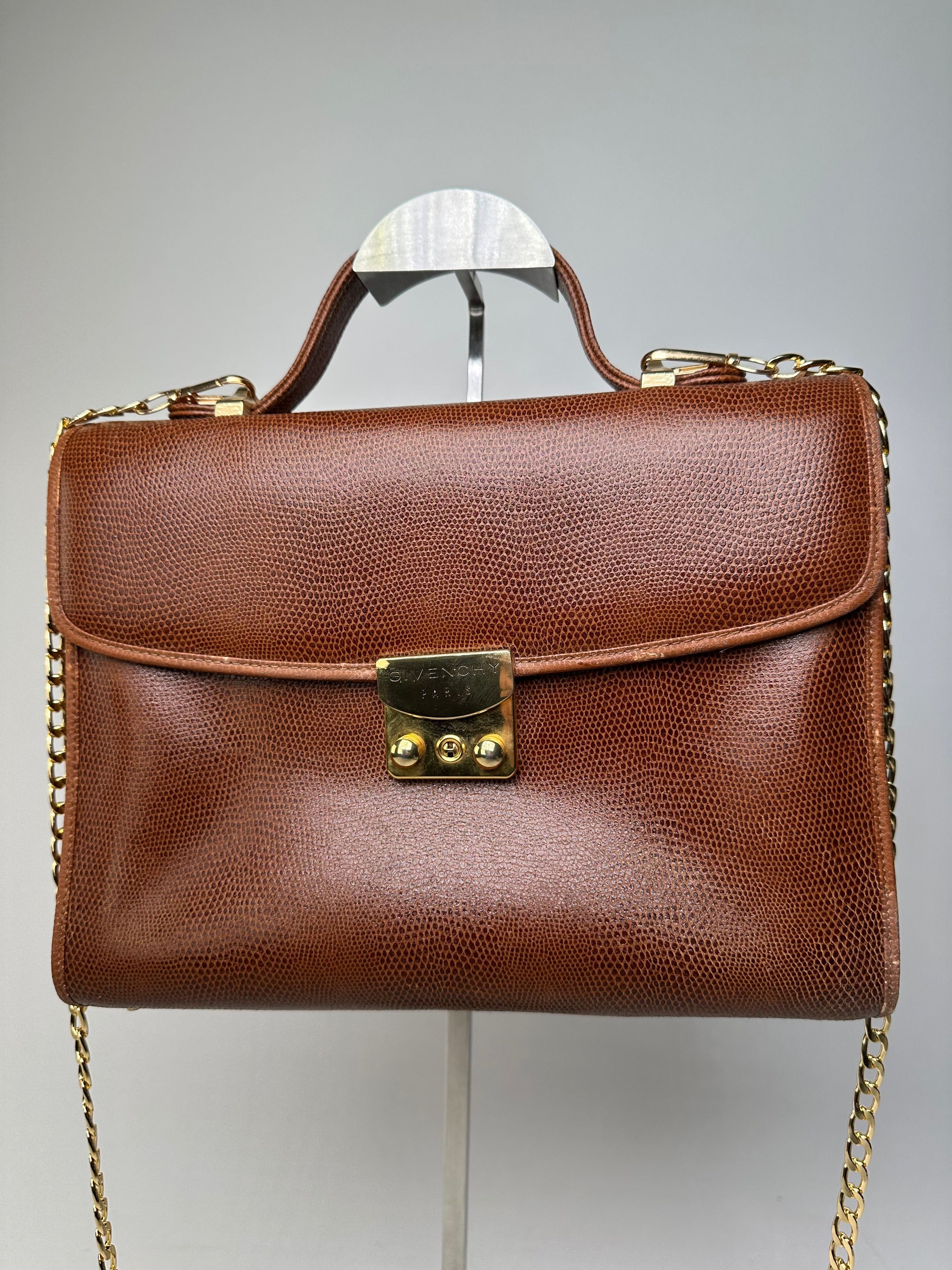 Givenchy Paris Vintage Top Handle Bag Cognac Lizard-Embossed Leather Size ONE SIZE - 7 Thumbnail