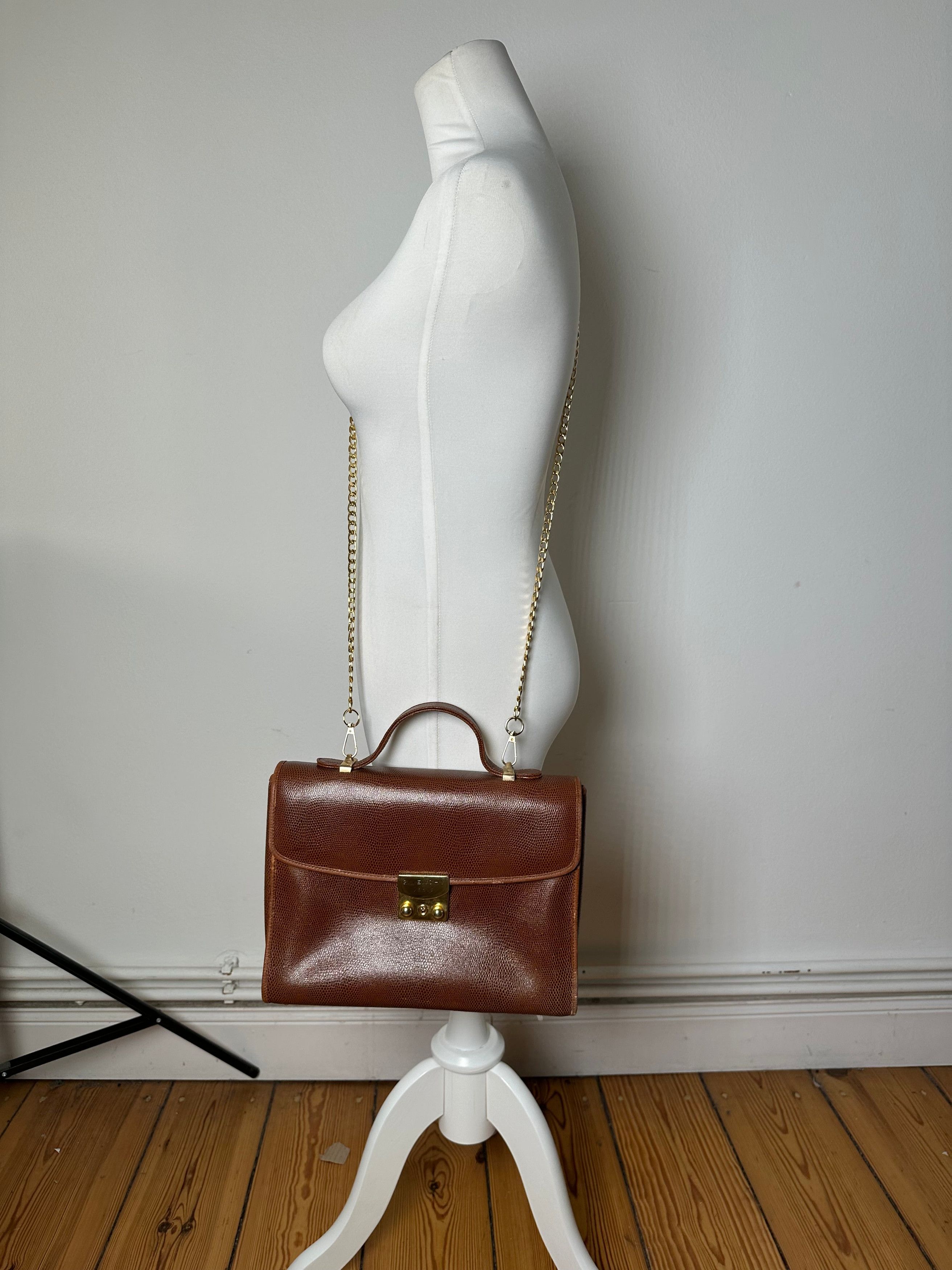 Givenchy Paris Vintage Top Handle Bag Cognac Lizard-Embossed Leather Size ONE SIZE - 6 Thumbnail
