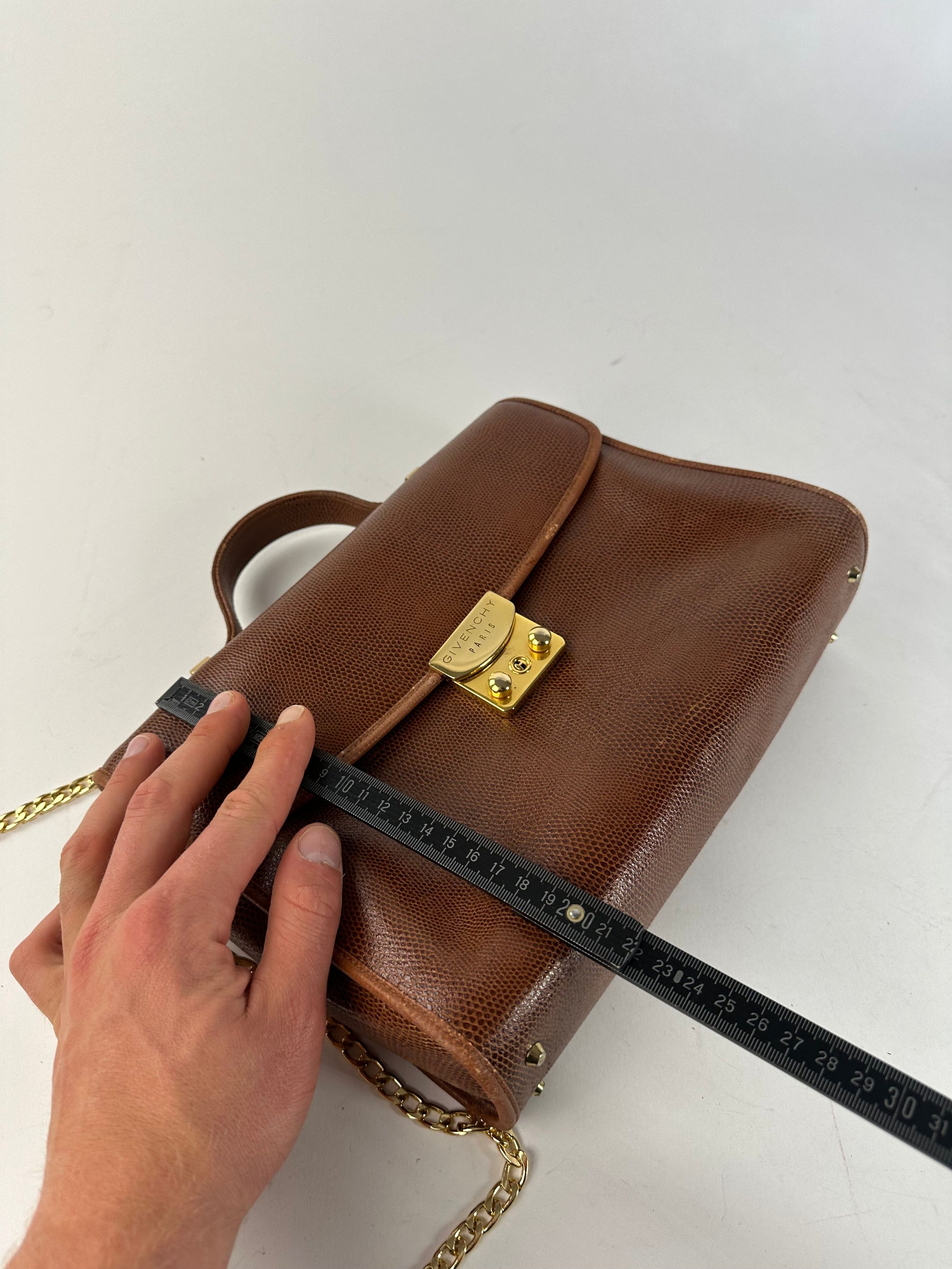 Givenchy Paris Vintage Top Handle Bag Cognac Lizard-Embossed Leather Size ONE SIZE - 12 Thumbnail