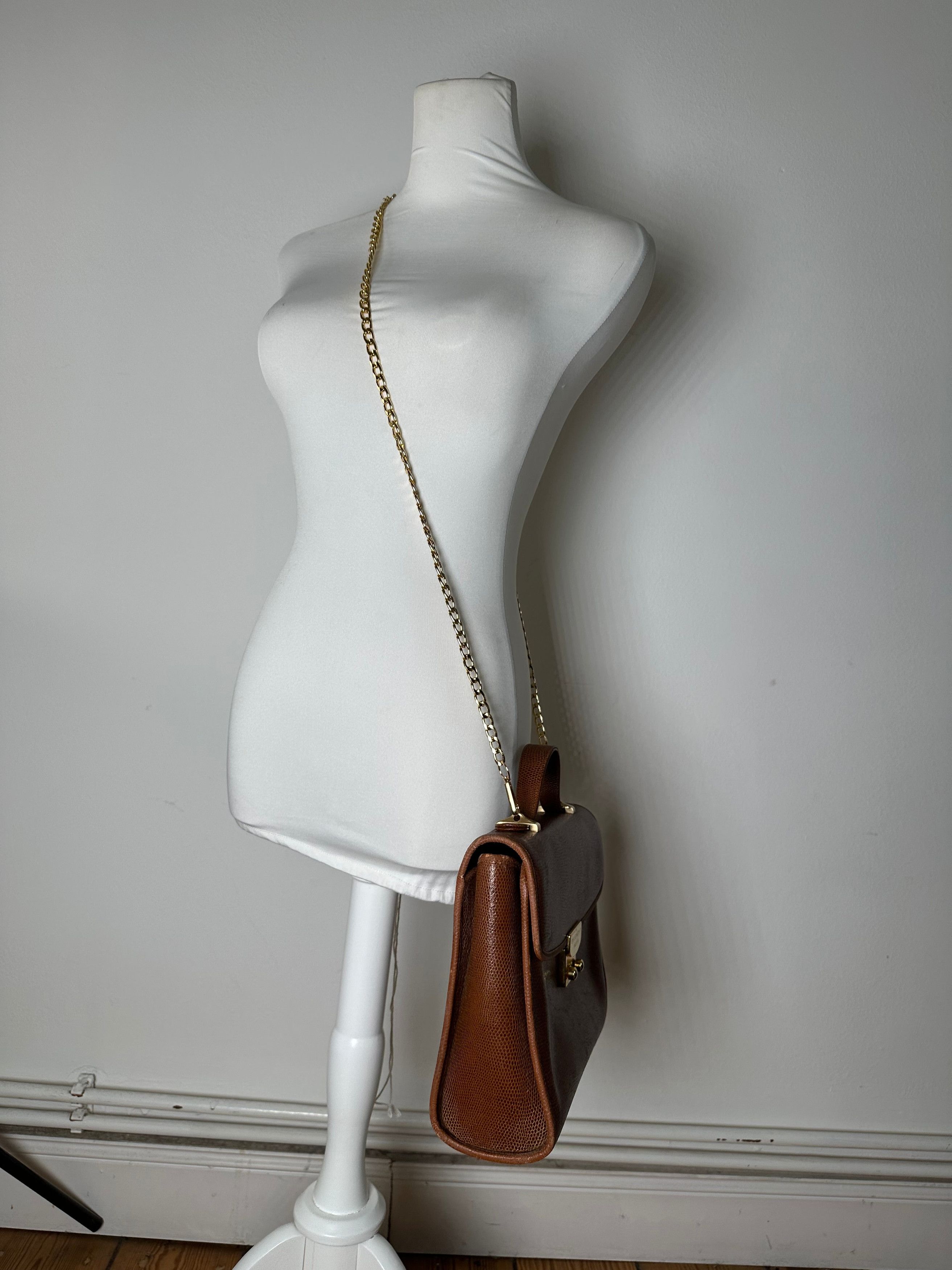 Givenchy Paris Vintage Top Handle Bag Cognac Lizard-Embossed Leather Size ONE SIZE - 8 Thumbnail