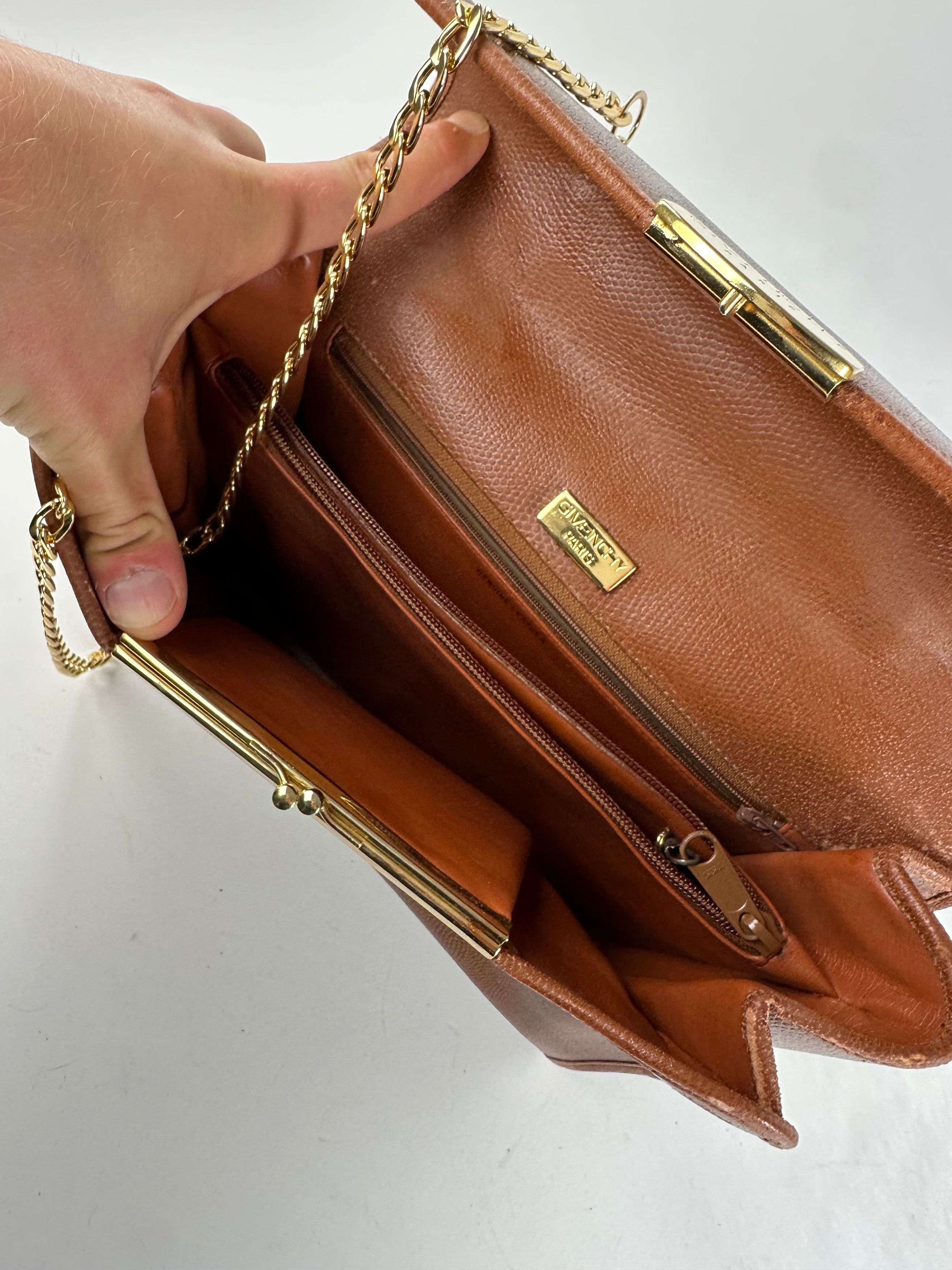 Givenchy Paris Vintage Top Handle Bag Cognac Lizard-Embossed Leather Size ONE SIZE - 3 Thumbnail