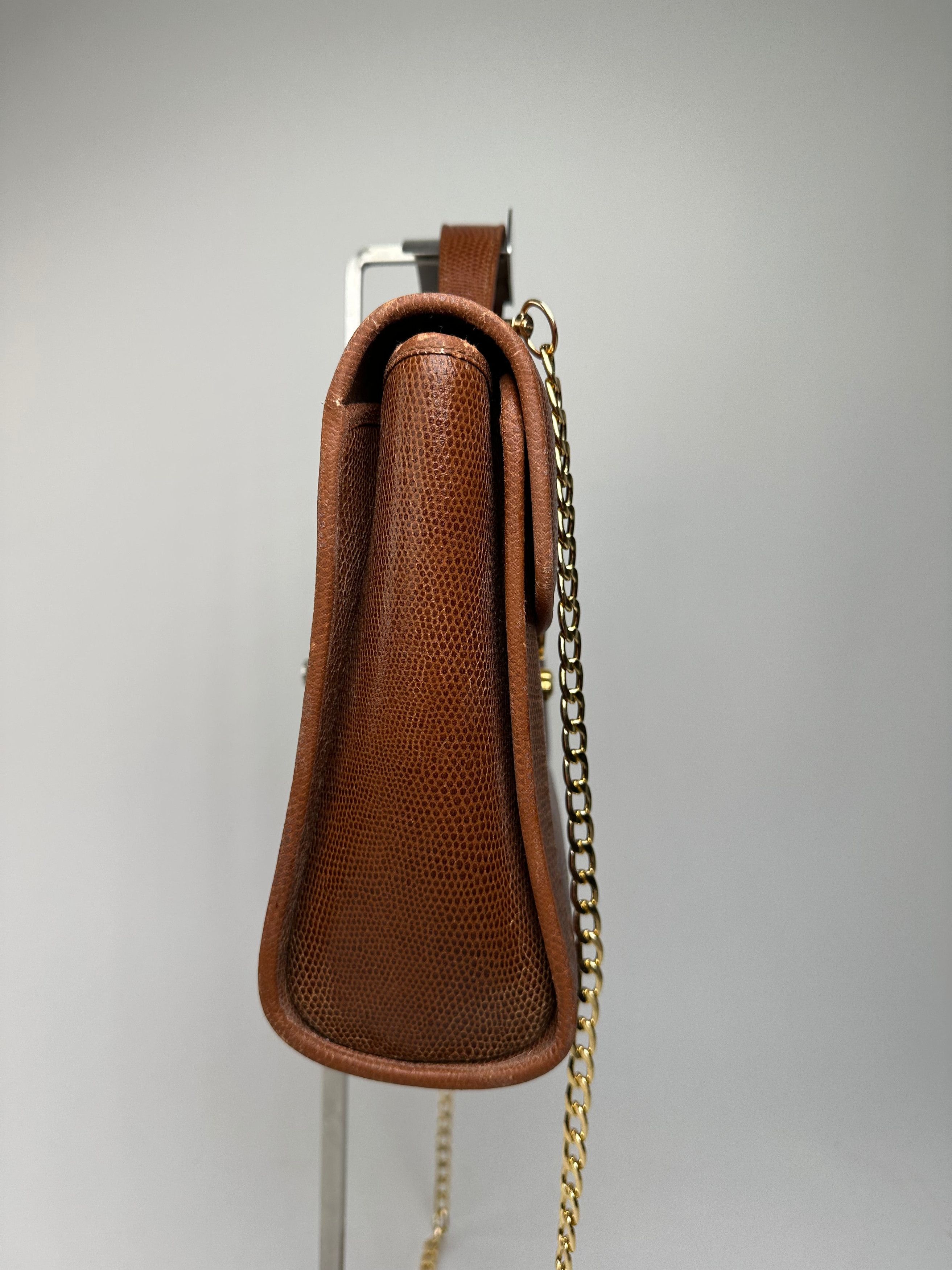 Givenchy Paris Vintage Top Handle Bag Cognac Lizard-Embossed Leather Size ONE SIZE - 5 Thumbnail