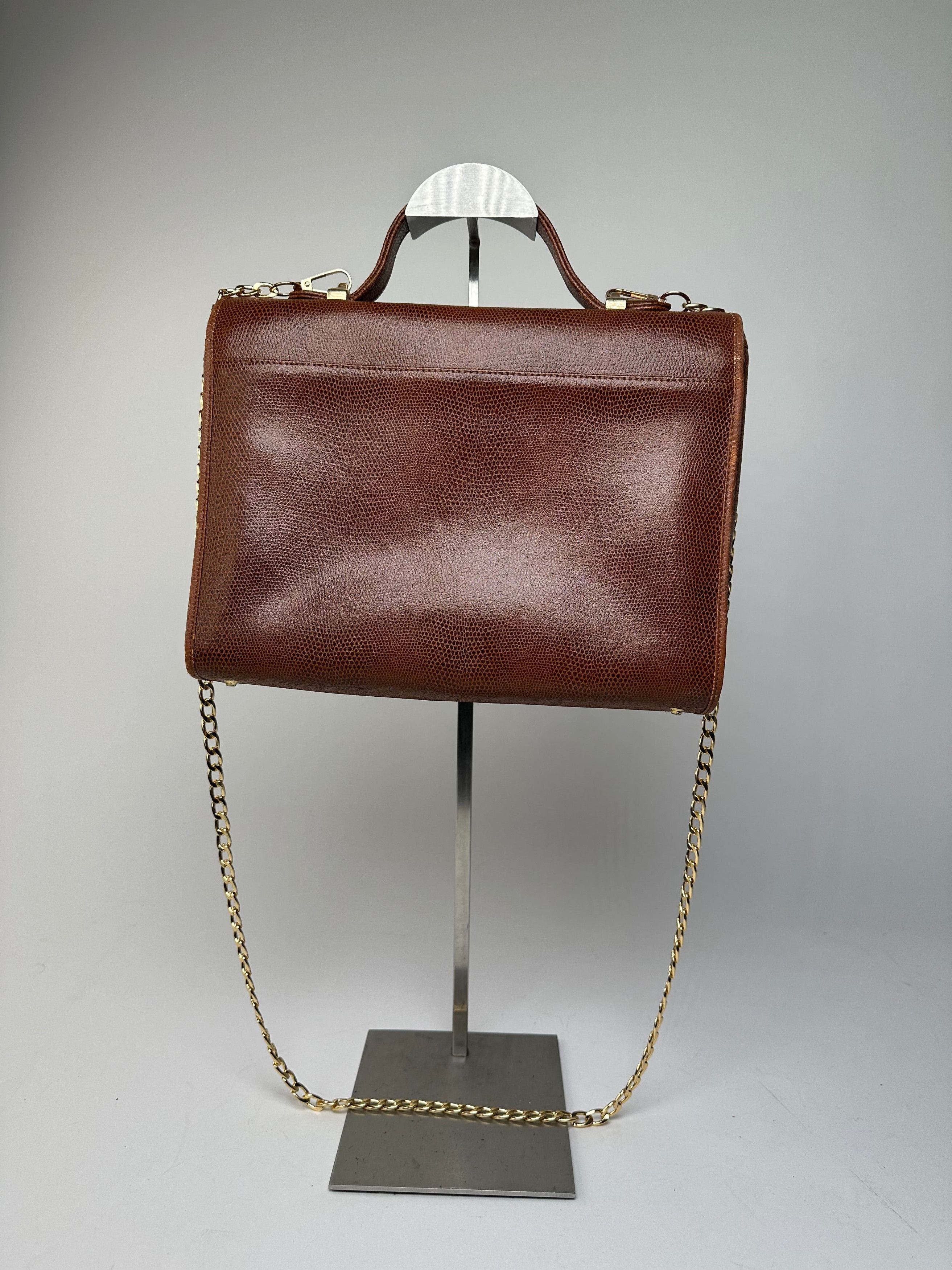 Givenchy Paris Vintage Top Handle Bag Cognac Lizard-Embossed Leather Size ONE SIZE - 2 Thumbnail