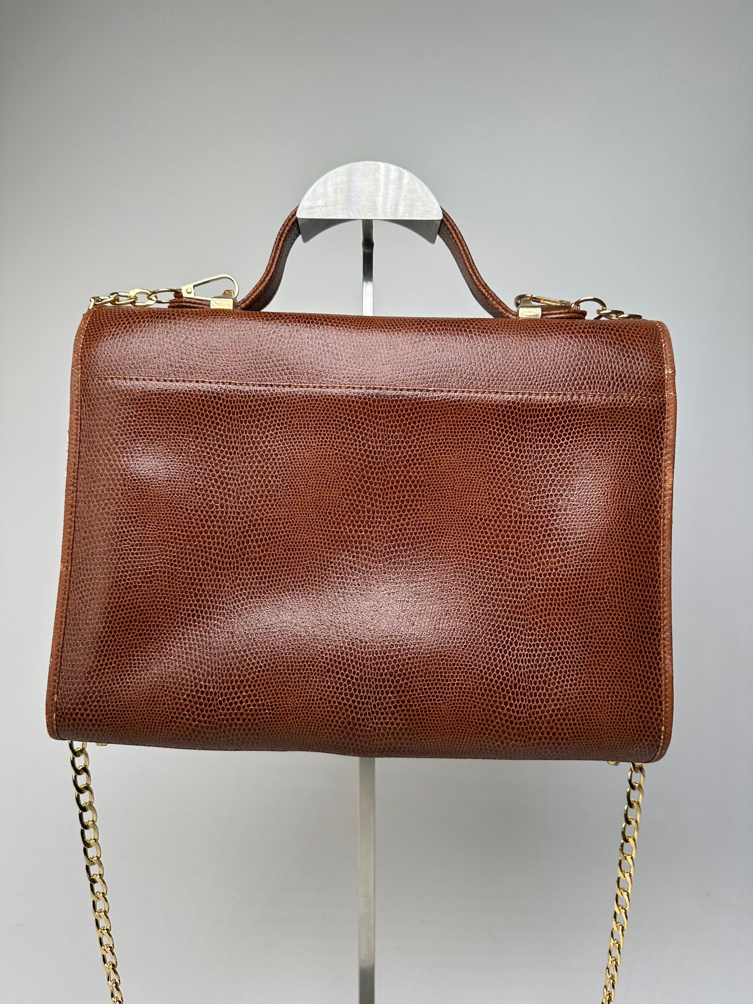 Givenchy Paris Vintage Top Handle Bag Cognac Lizard-Embossed Leather Size ONE SIZE - 10 Thumbnail