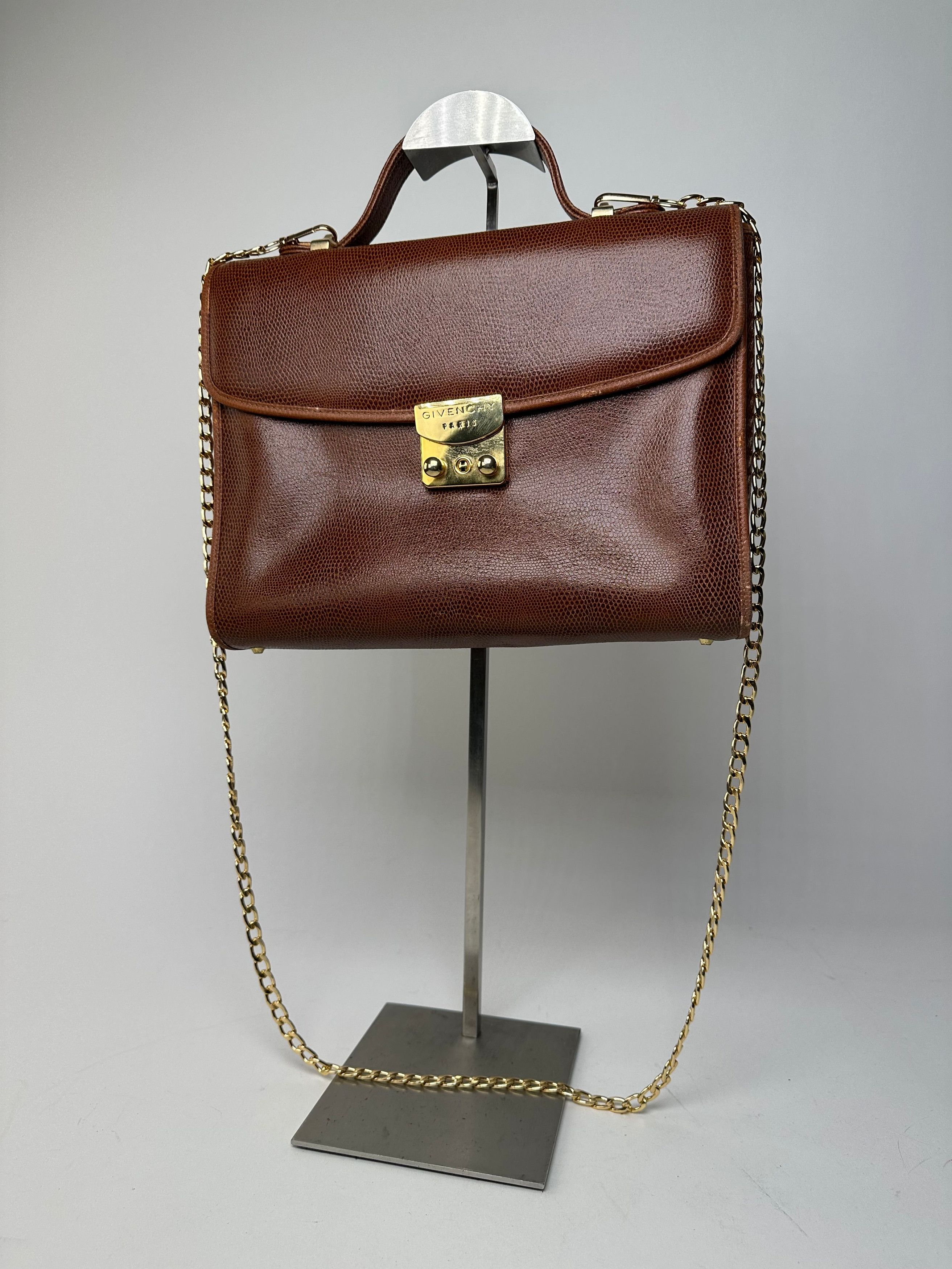Givenchy Paris Vintage Top Handle Bag Cognac Lizard-Embossed Leather Size ONE SIZE - 14 Thumbnail
