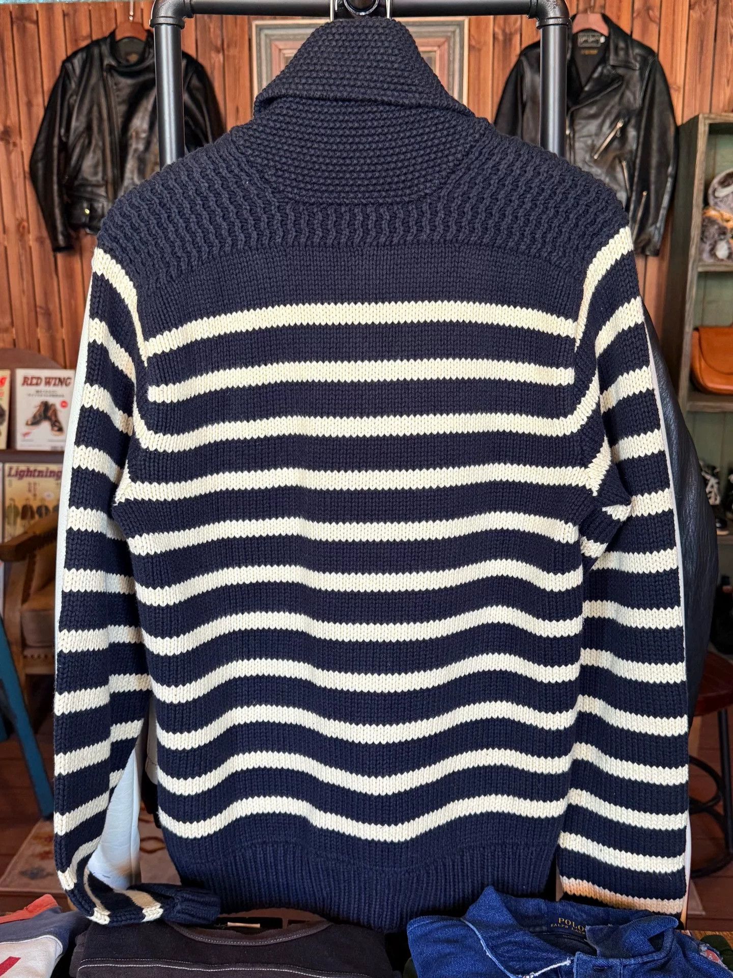 RRL Ralph Lauren RRL Navy White Stripe Cardigan Size US M / EU 48-50 / 2 - 2 Thumbnail