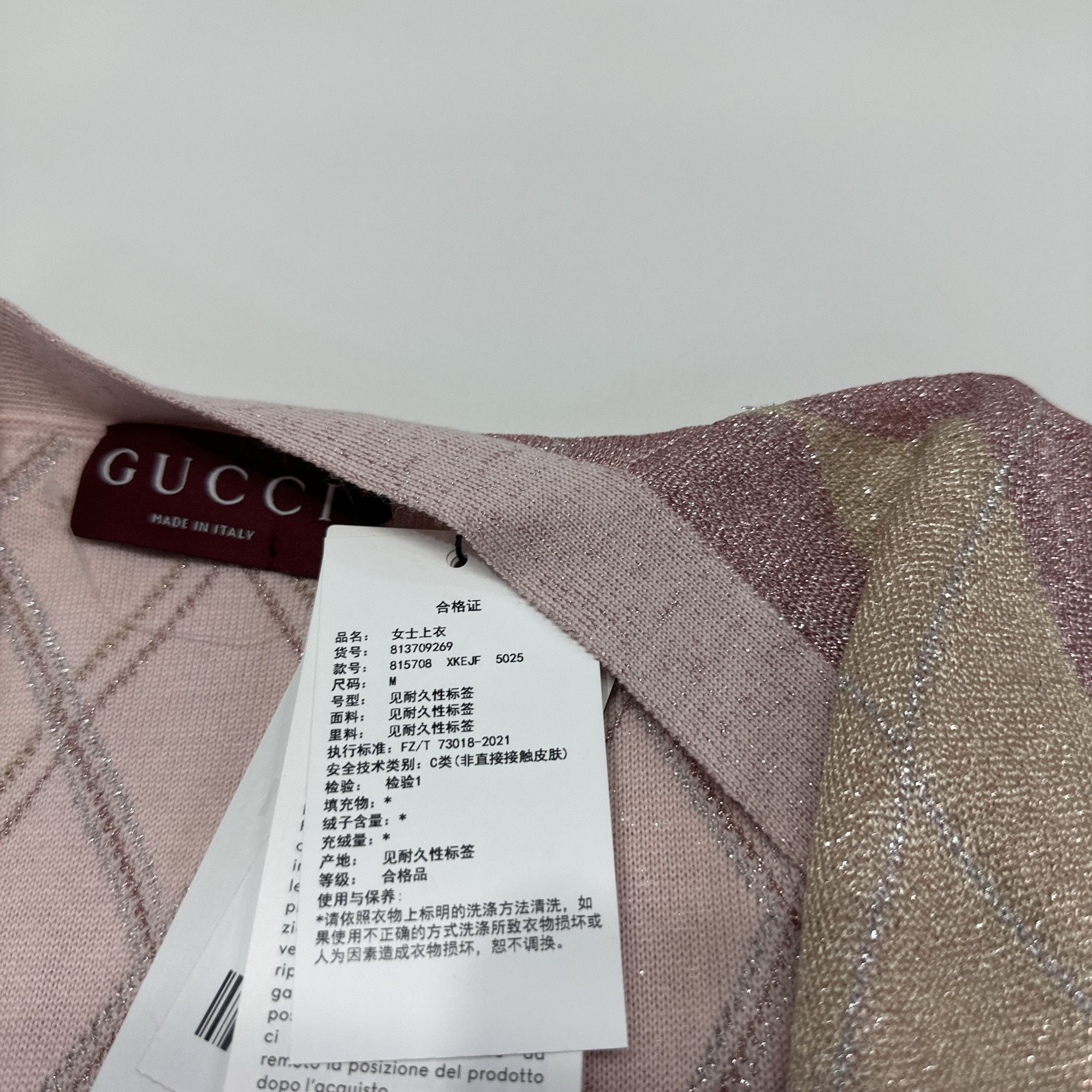 Gucci Gucci Pink Argyle V-Neck Cardigan Size M Size M / US 6-8 / IT 42-44 - 4 Thumbnail