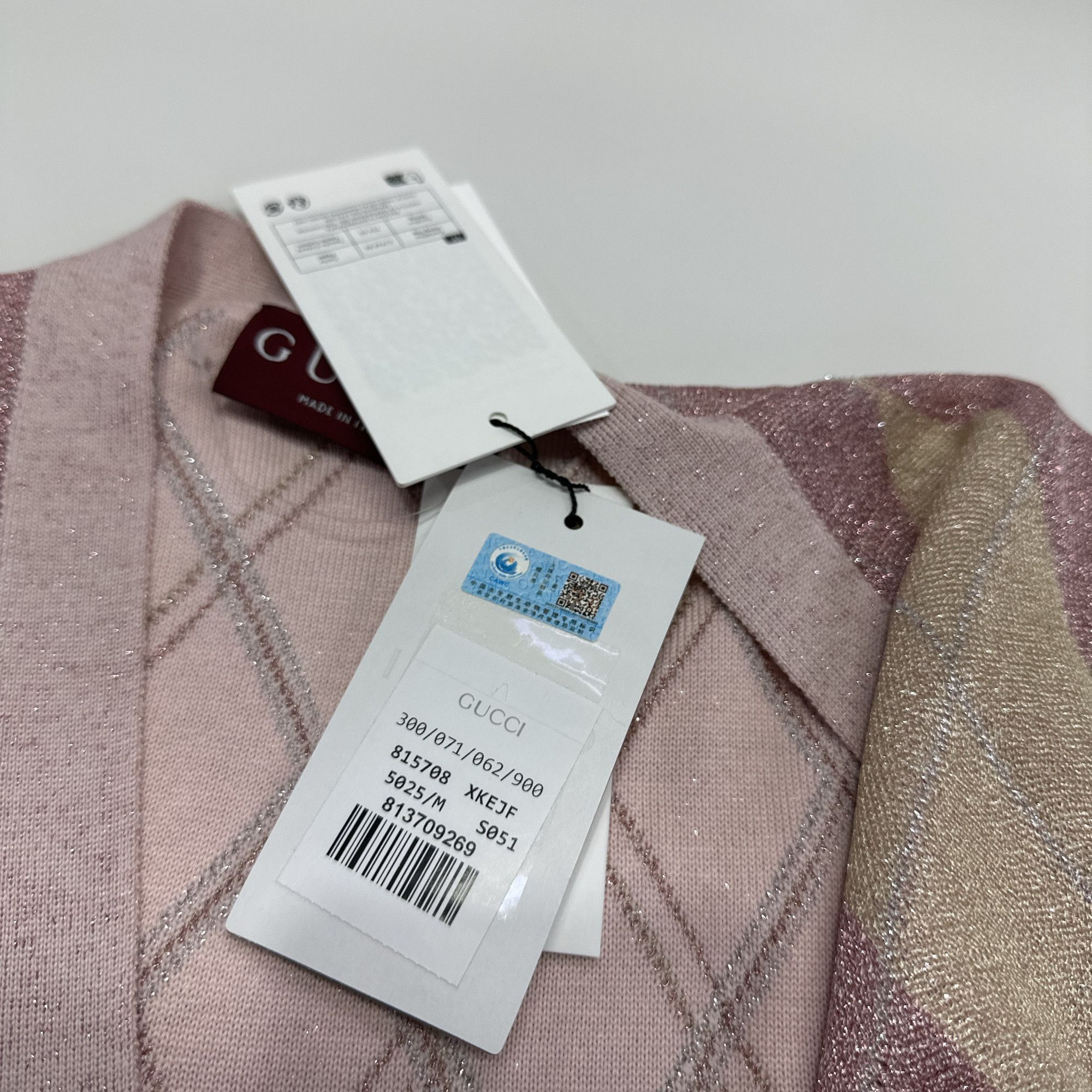 Gucci Gucci Pink Argyle V-Neck Cardigan Size M Size M / US 6-8 / IT 42-44 - 5 Thumbnail