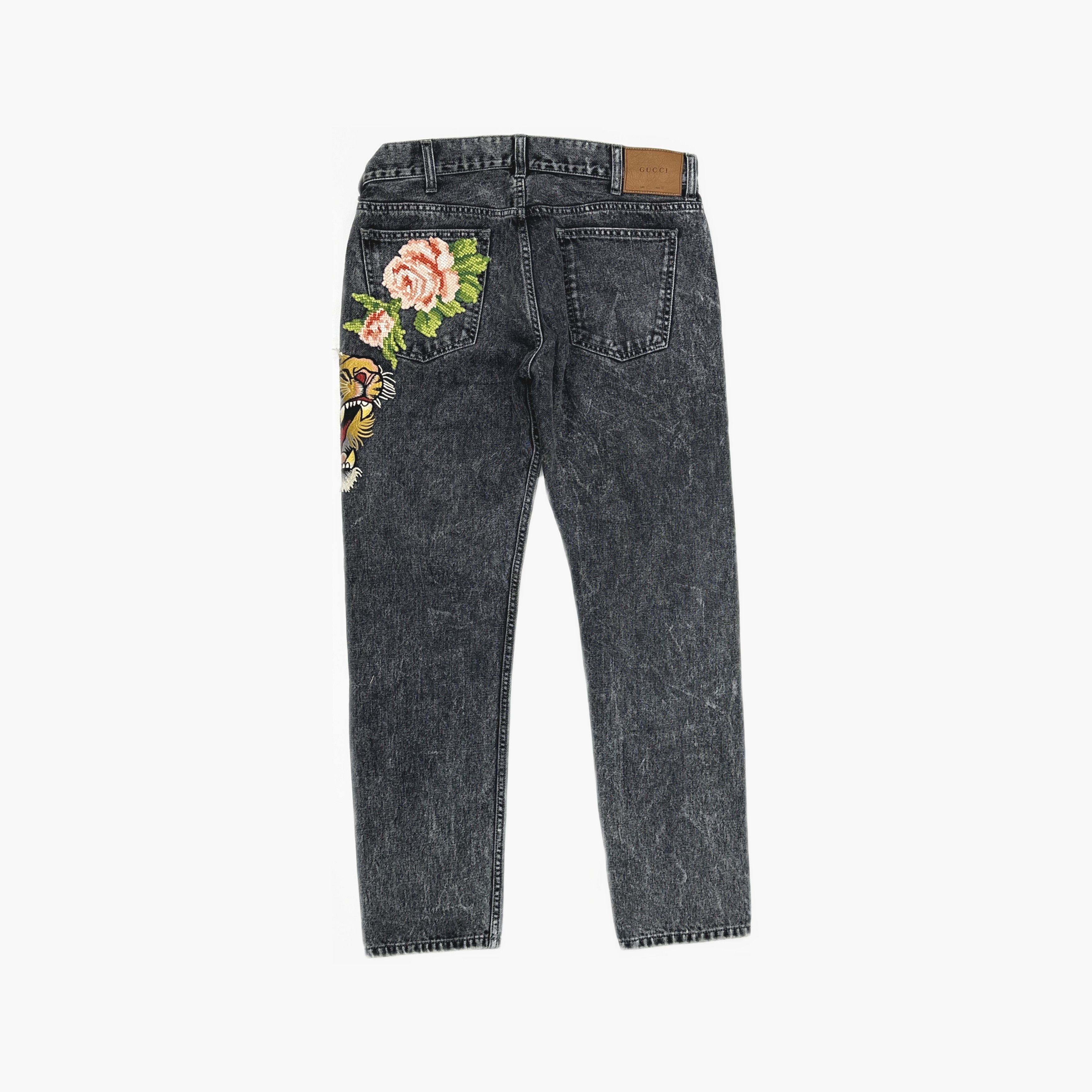Gucci Gucci Tiger & Flower Embroidered Washed Jeans 32 Size US 32 / EU 48 - 2 Thumbnail