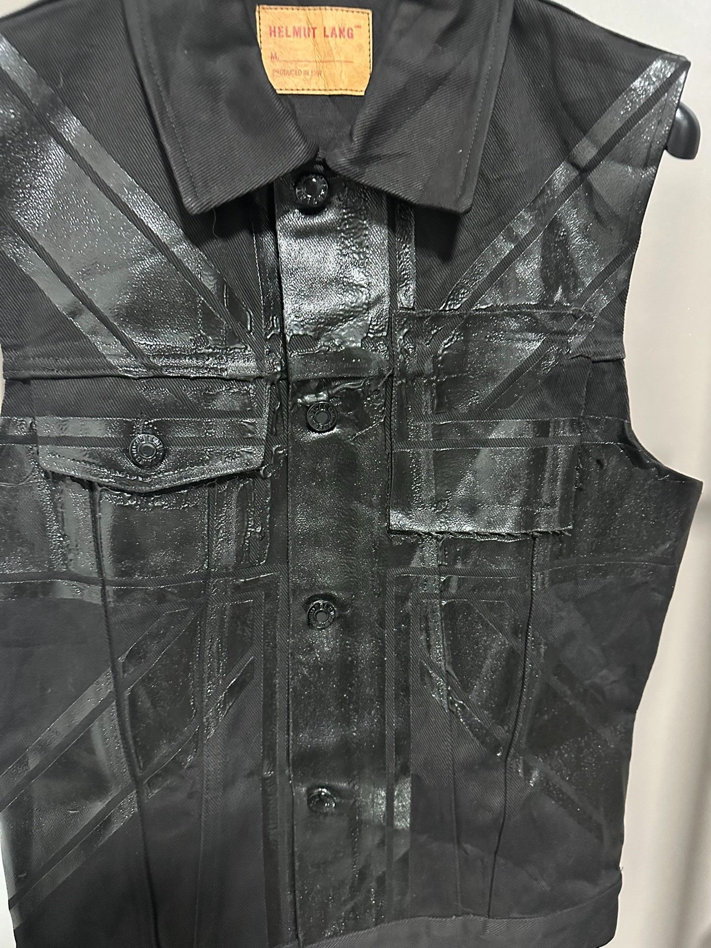 Helmut Lang Helmut Lang 1997 Union Jack Rubber Painted Denim Vest Size US S / EU 44-46 / 1 - 2 Thumbnail