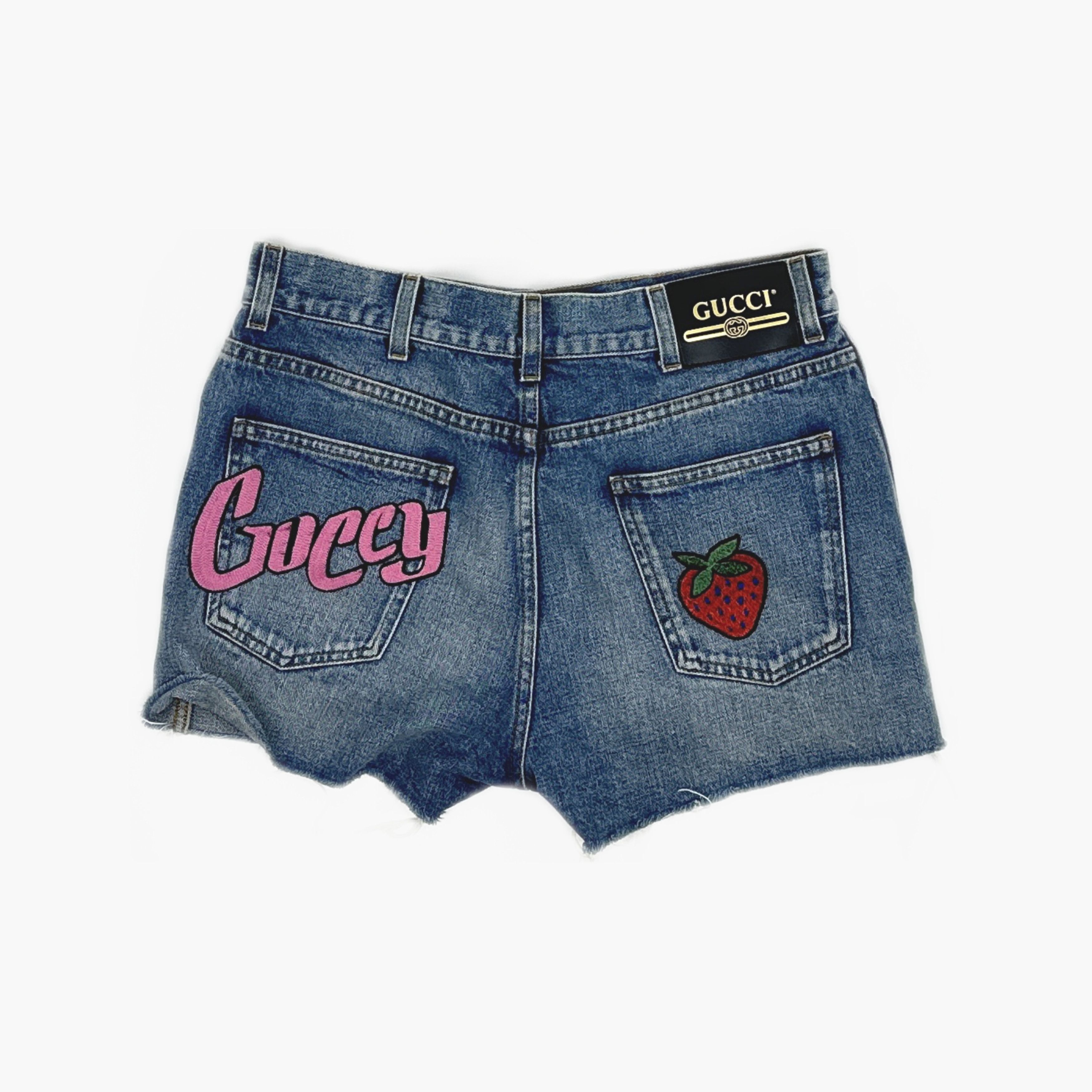 Gucci Gucci Guccy Strawberry Patch Denim Shorts 27 Size 27" / US 4 / IT 40 - 2 Thumbnail