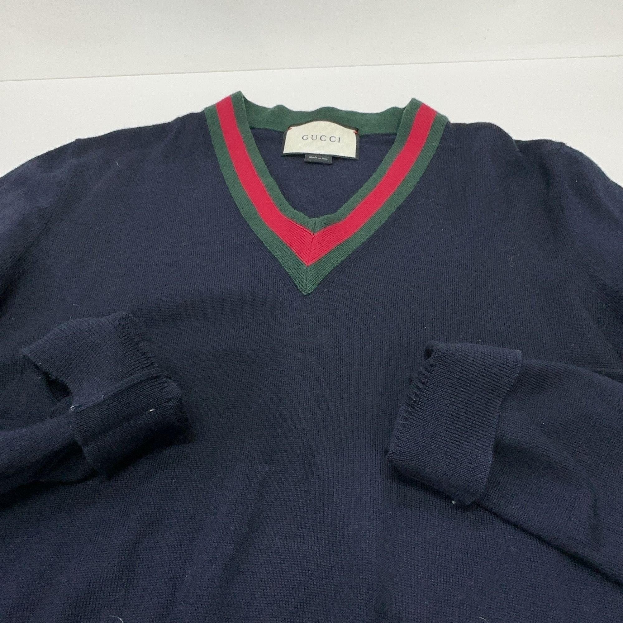 Gucci Gucci Web Stripe V-Neck Wool Sweater Size L Size US L / EU 52-54 / 3 - 11 Thumbnail