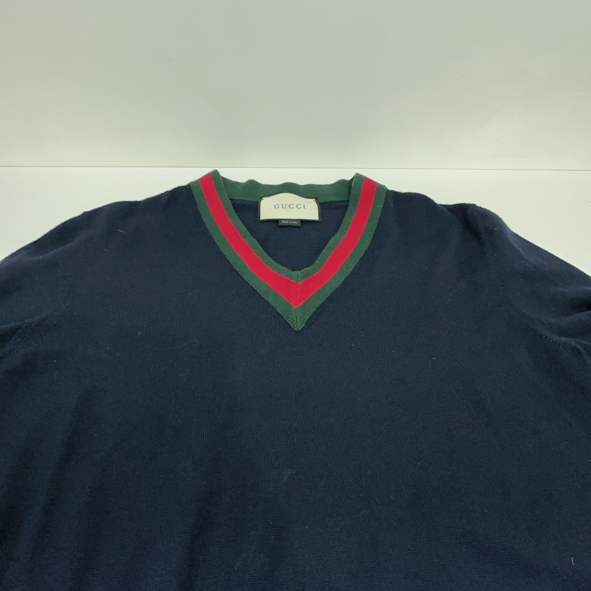 Gucci Gucci Web Stripe V-Neck Wool Sweater Size L Size US L / EU 52-54 / 3 - 7 Thumbnail